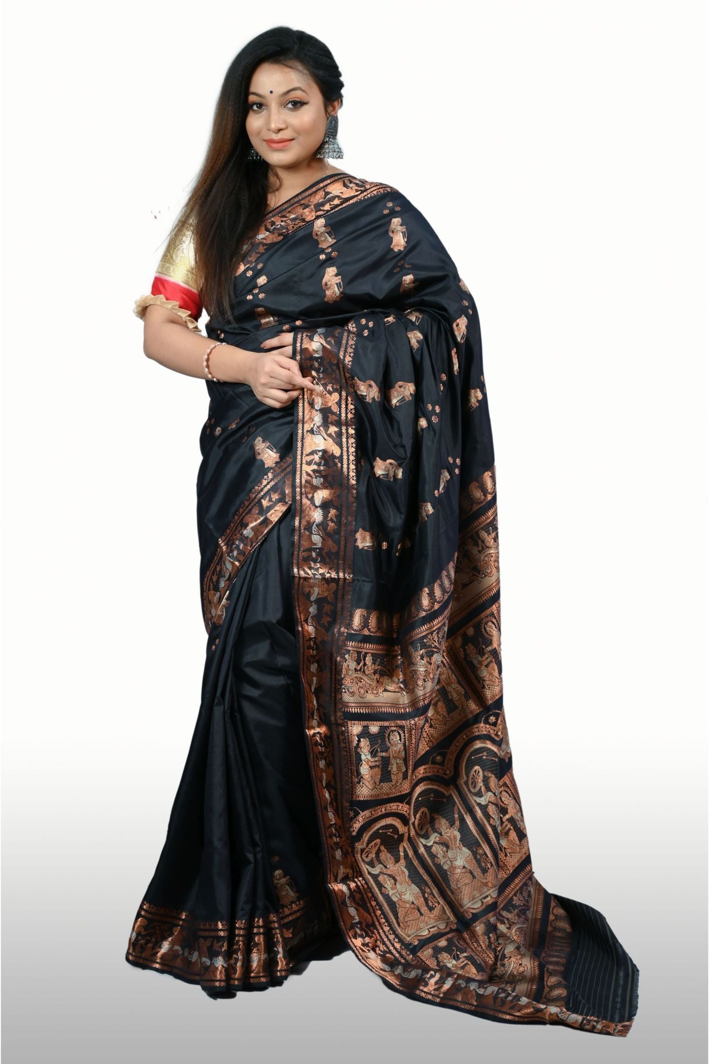 Black Baluchari Saree with Swarnazaree Copper and Silk