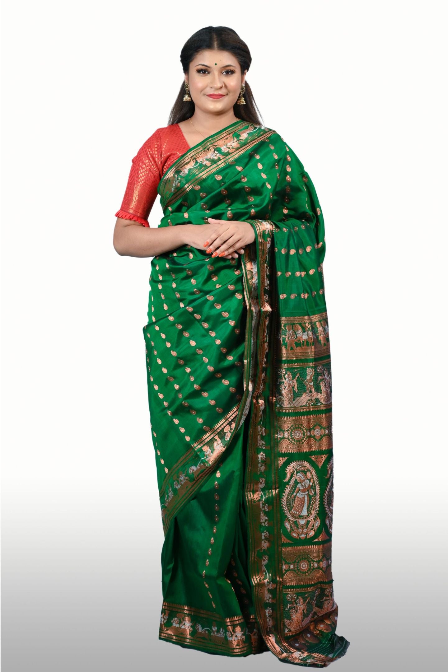 Copper Swarnazaree 1000 Buti Green Baluchari Saree