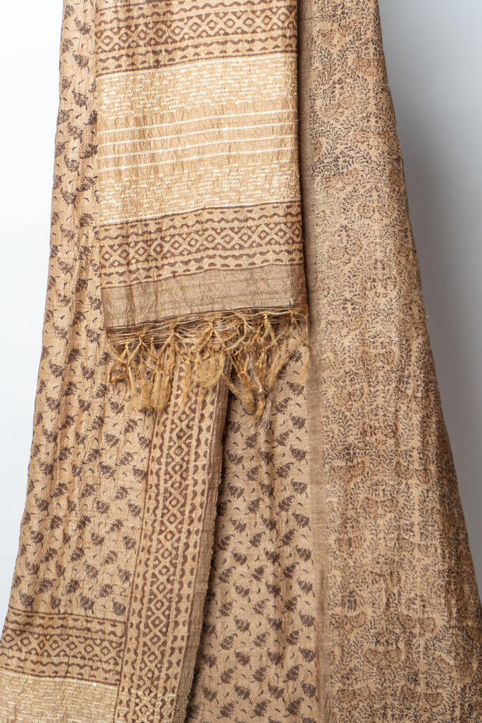 Earthy Botanical Suit with Intricate Motifs and Textured Highlights for Graceful Traditional Attire