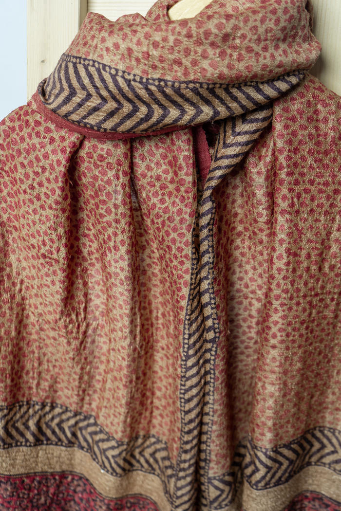Handwoven Dupatta with Floral Prints, Stripes and Bold Ornamental Borders