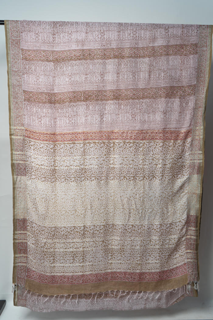 Graceful Handwoven Bhagalpur Saree with Intricate Stripe Patterns, Crafted in Natural Dyes and Subtle Tones