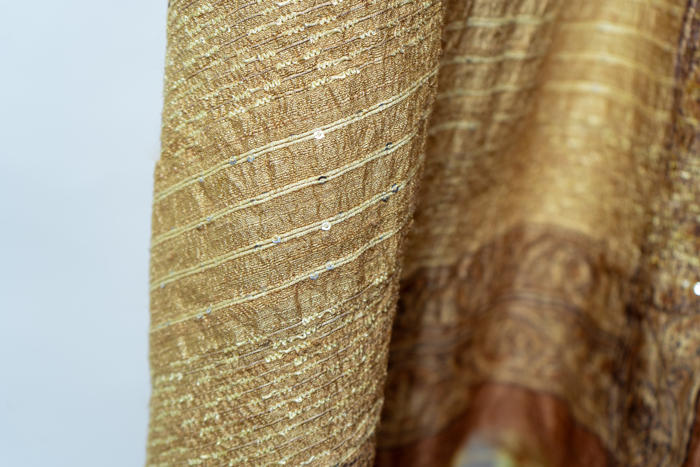 Handwoven Stole with Intricate Floral Patterns, Natural Dyes, and Broad Contrasting Striped Borders