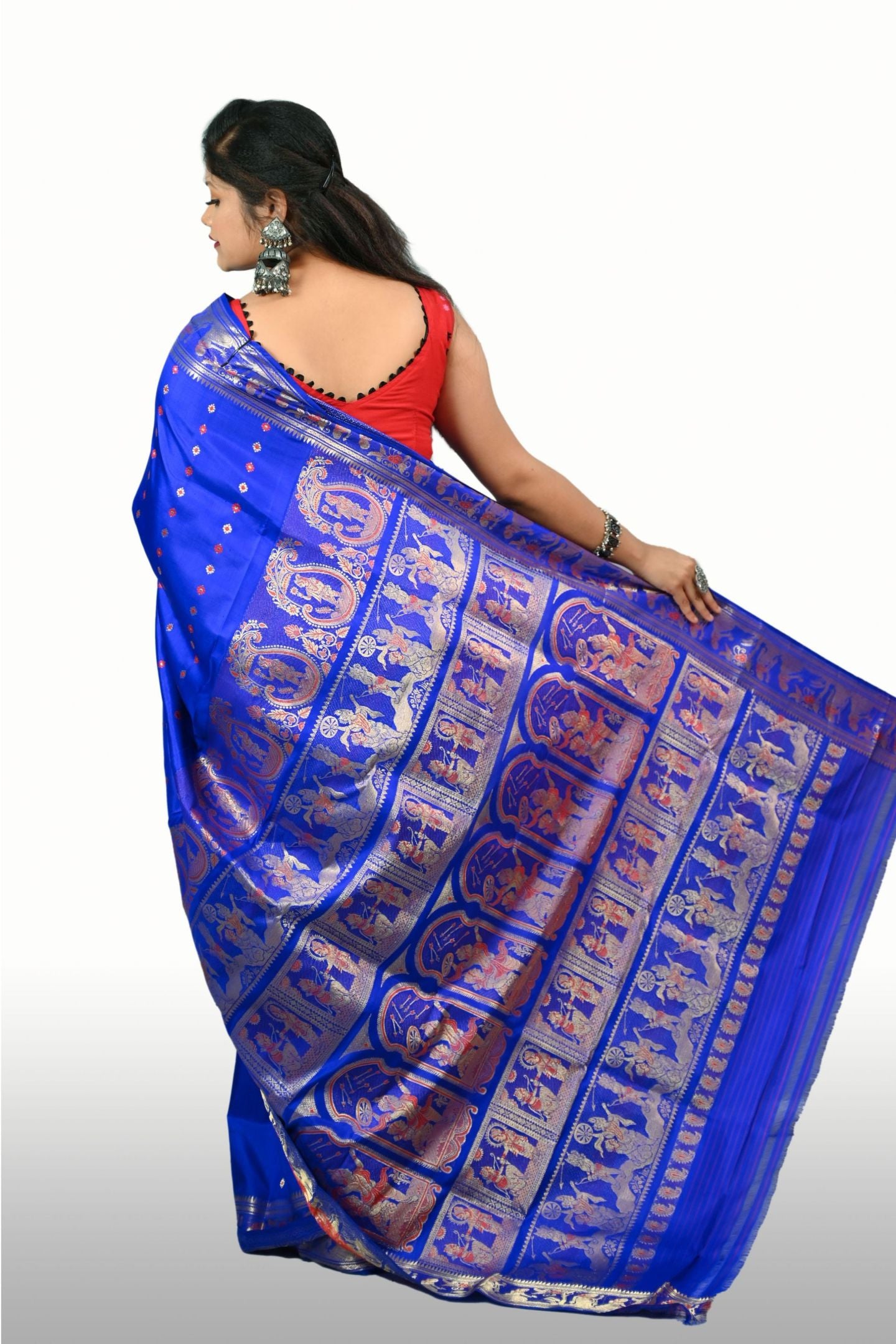 Gold Zari Meena (Tunte Colour/Firoza Colour) Baluchari Saree
