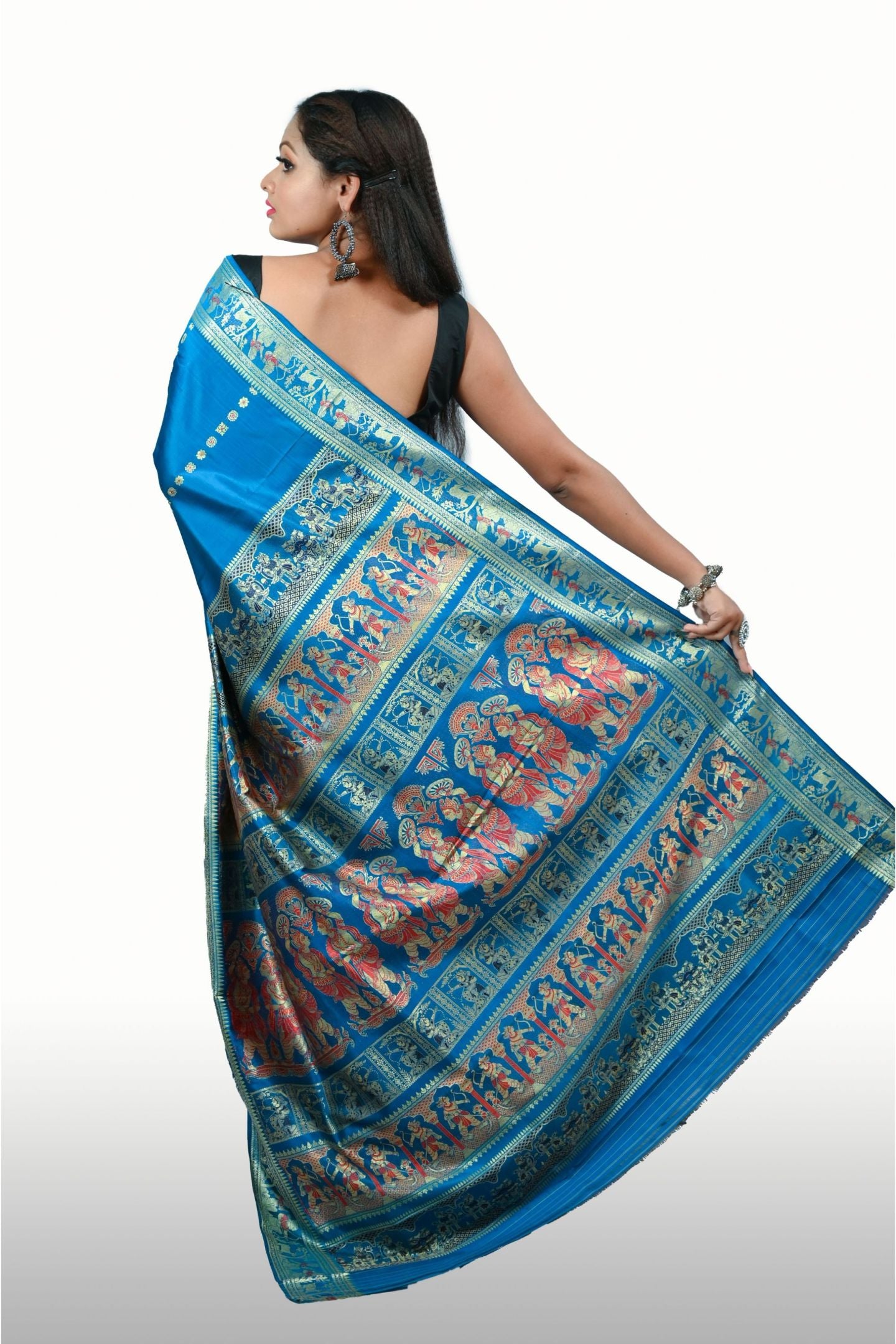 Sky Blue Baluchari Silk Saree 1000 Buti Double Meenakari Saree