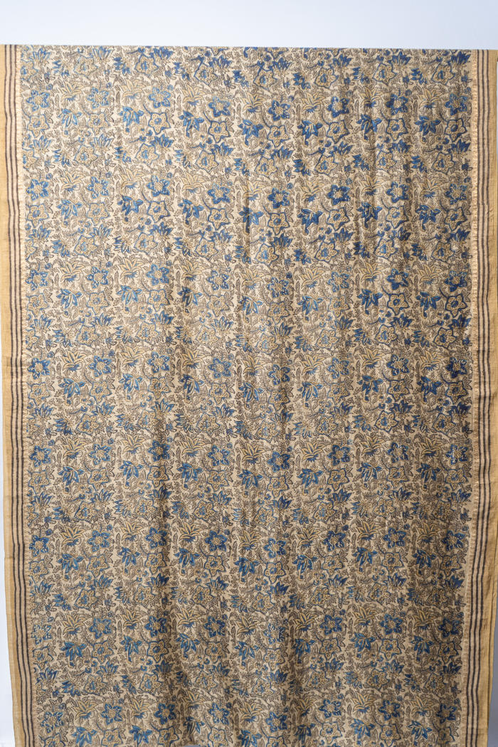 Bhagalpur Handwoven Saree with Floral Motifs, Natural Dyes, and Minimal Striped Borders