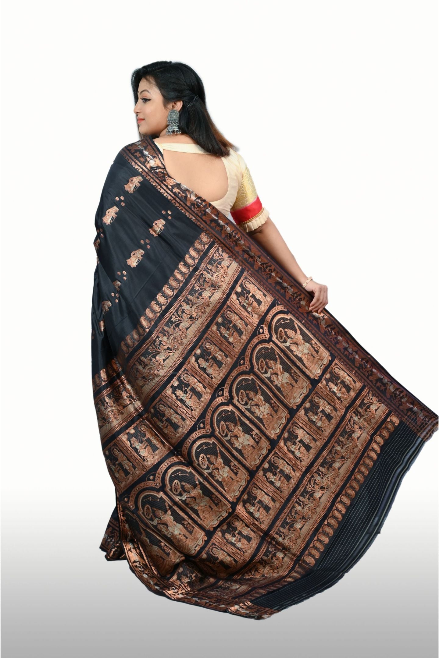 Black Baluchari Saree with Swarnazaree Copper and Silk