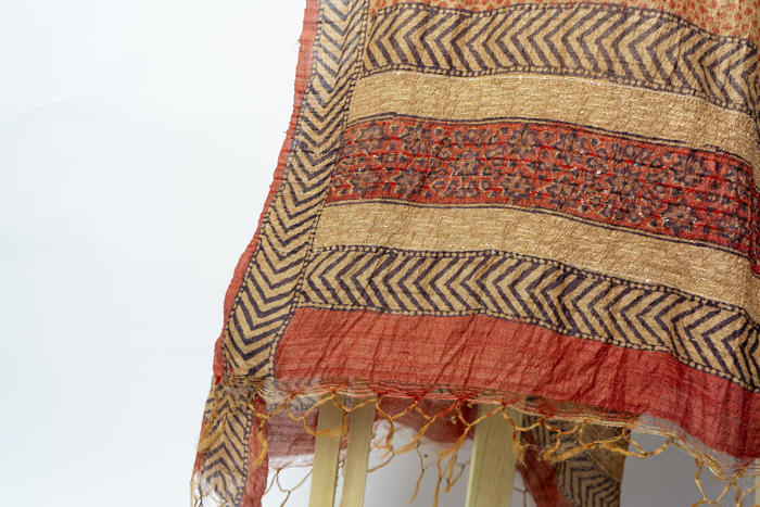 Handwoven Dupatta with Floral Prints, Stripes and Bold Ornamental Borders