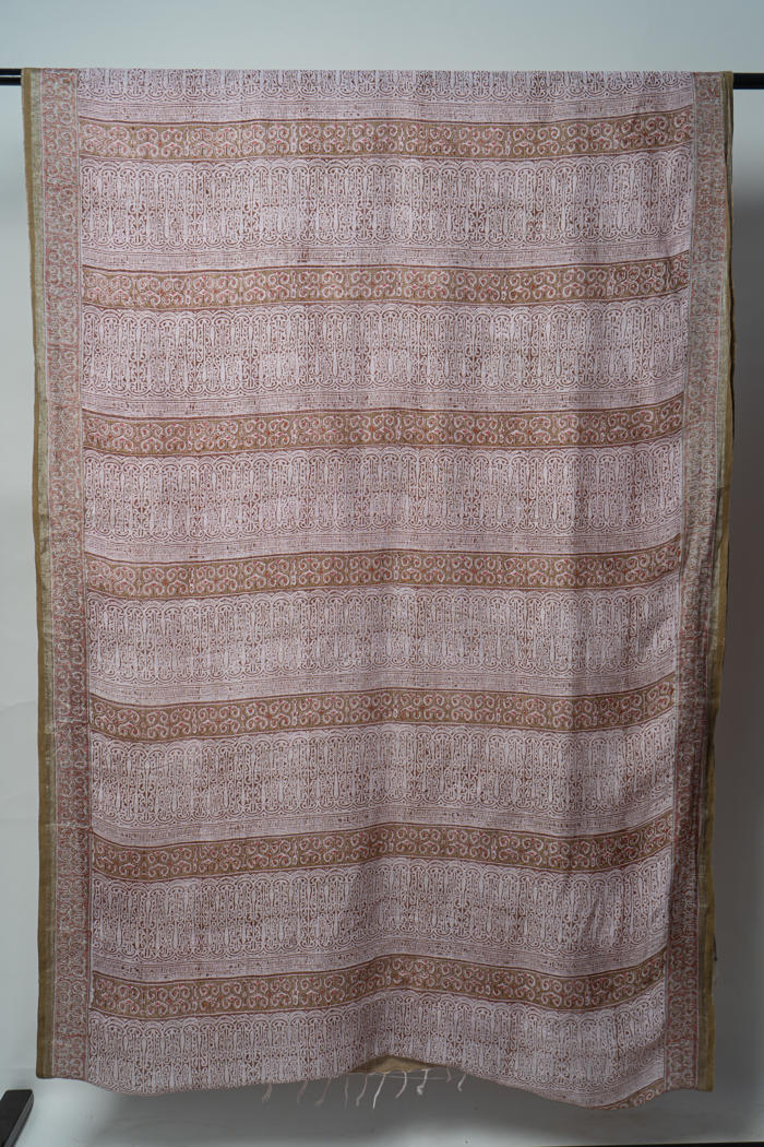 Graceful Handwoven Bhagalpur Saree with Intricate Stripe Patterns, Crafted in Natural Dyes and Subtle Tones