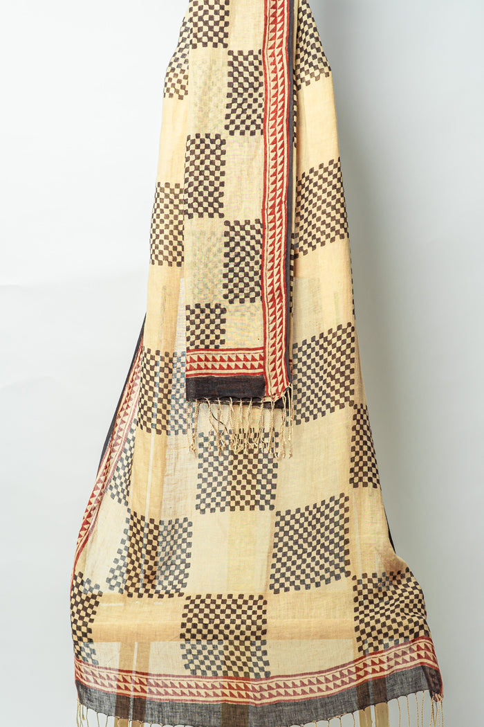 Geometric Suit with Contrasting Checked Dupatta for Unique and Modern Appeal