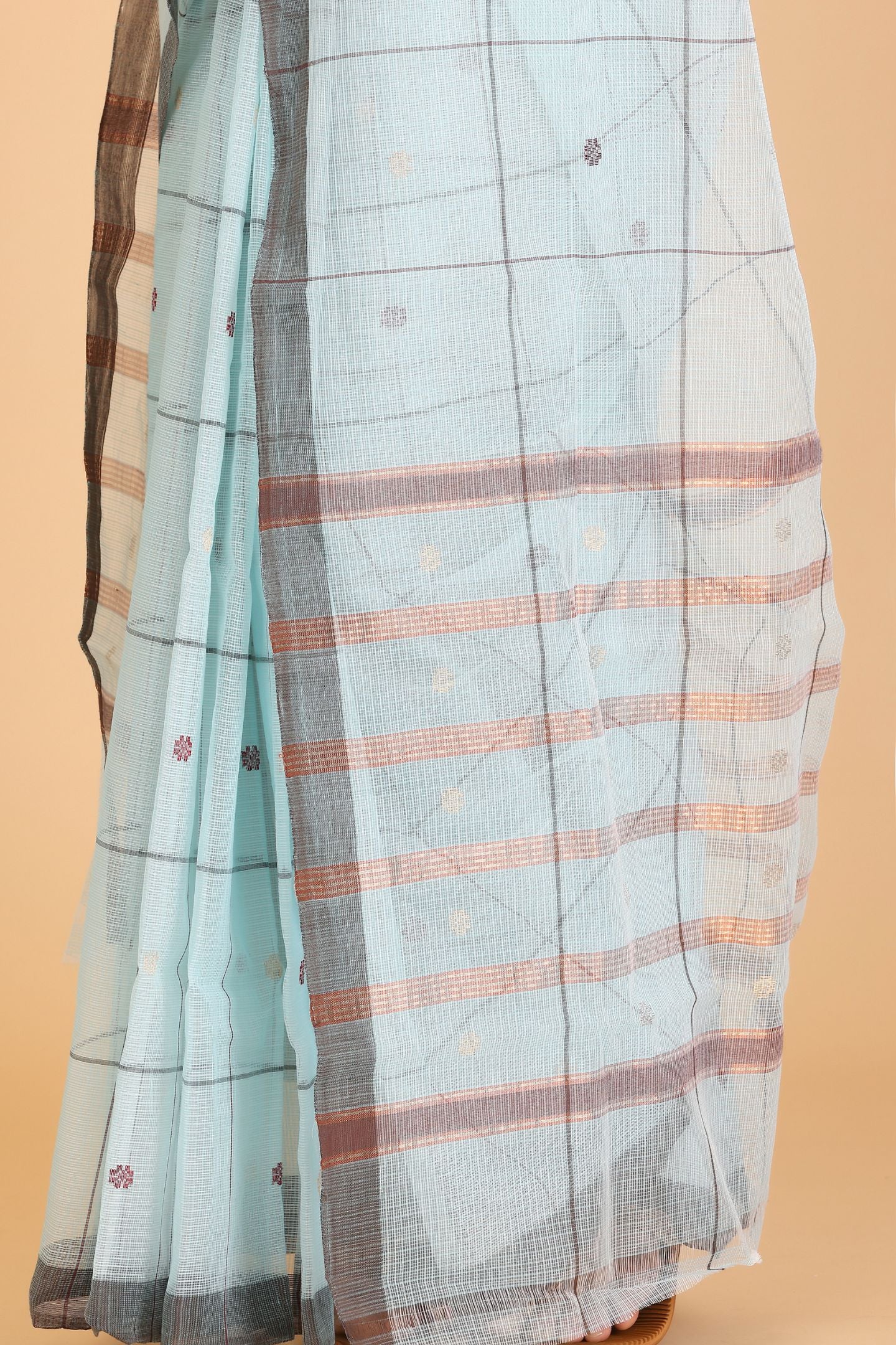 Light Blue Handwoven Kota Doria Cotton Saree with Small Buti