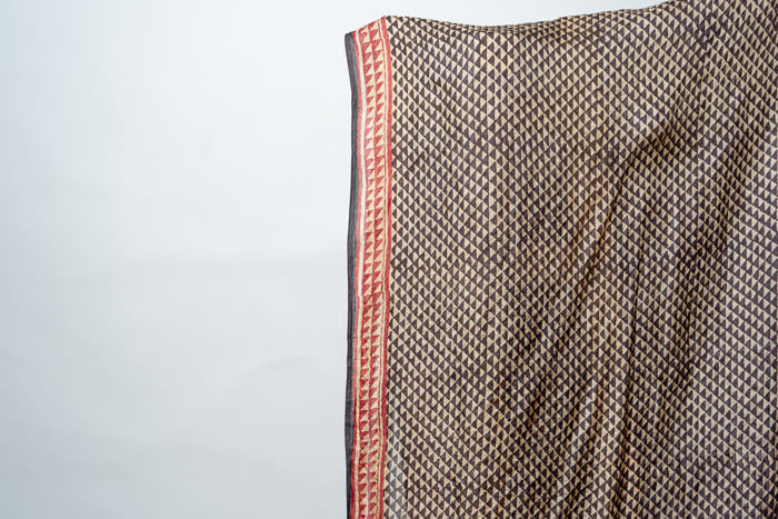 Handwoven Dupatta with Geometric Patterns, Crafted in Natural Dyes and Contrasting Borders