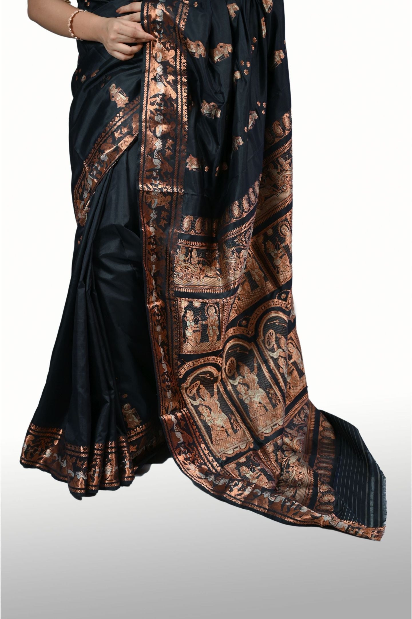 Black Baluchari Saree with Swarnazaree Copper and Silk