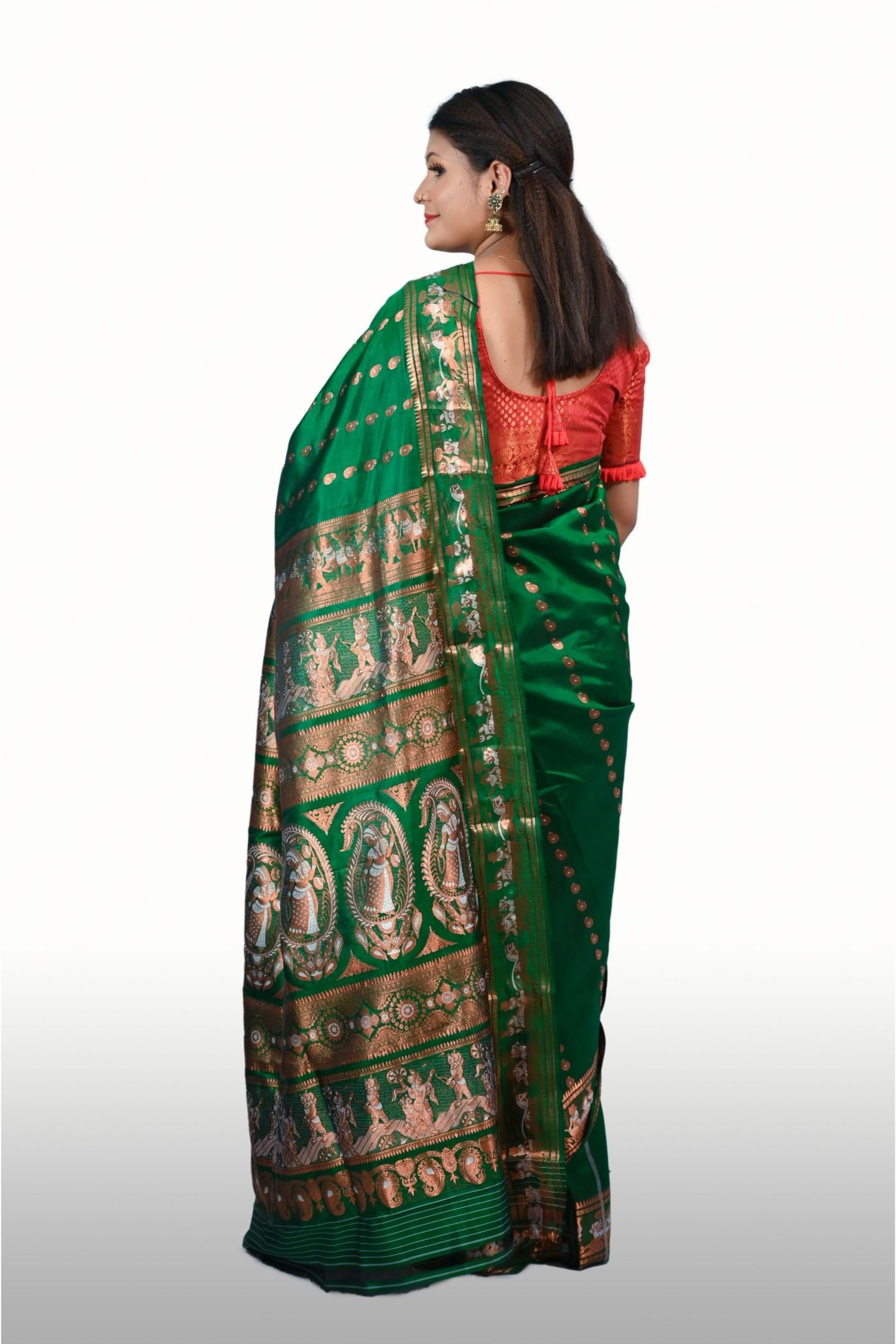 Copper Swarnazaree 1000 Buti Green Baluchari Saree