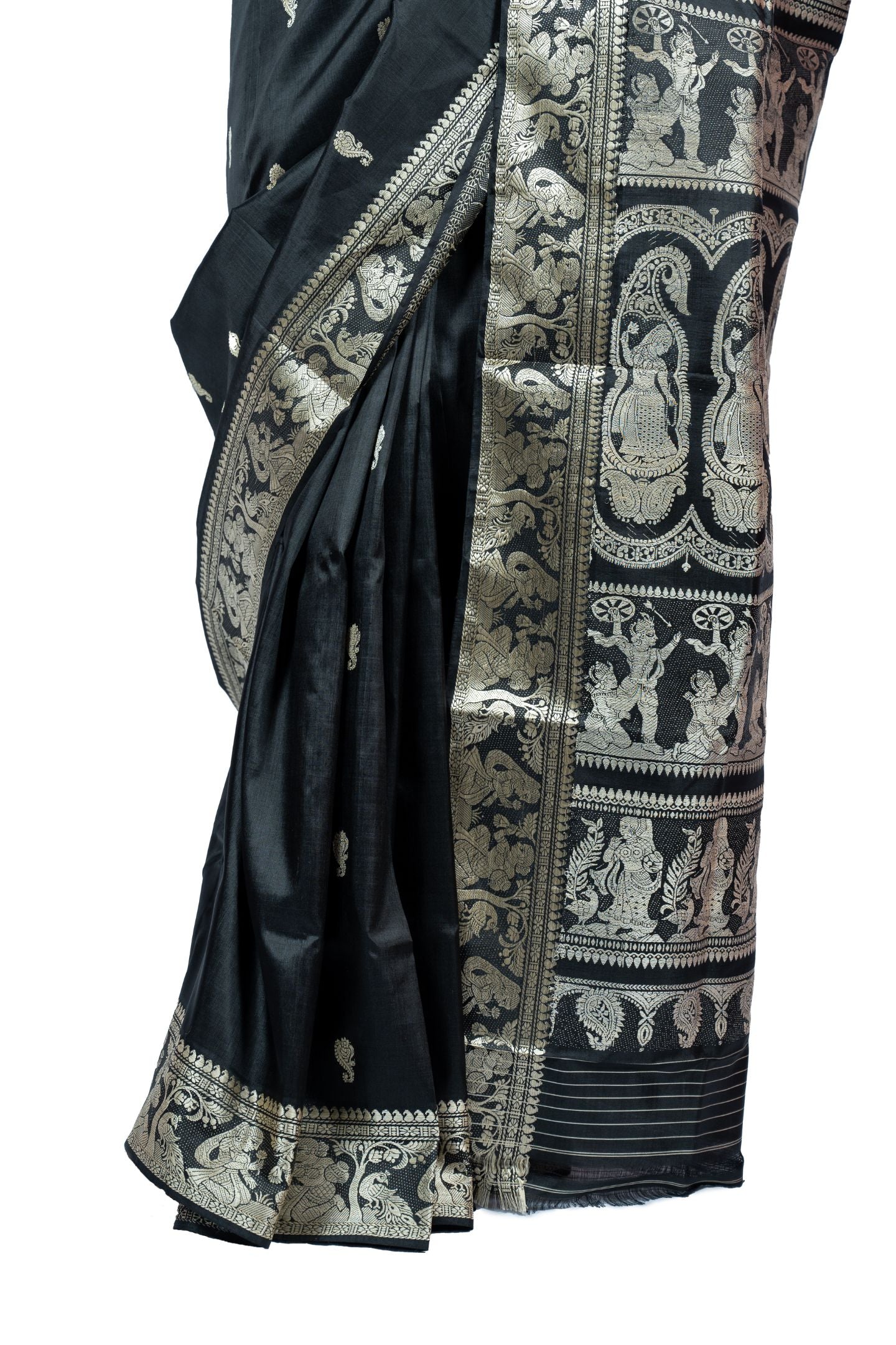 Black Resham Baluchari Saree With Mythological Figure Motif