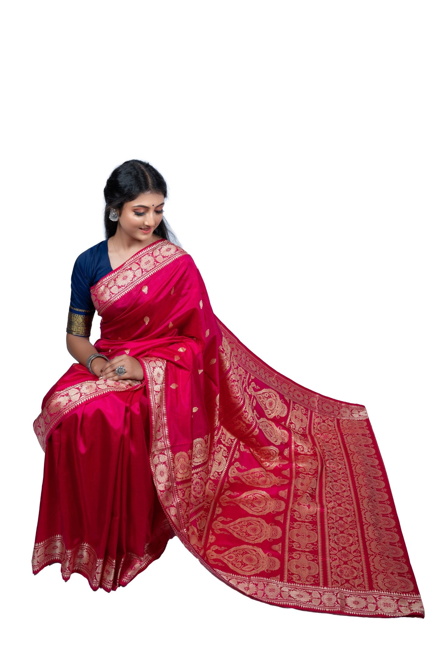 Blossom Charm Red Resham Baluchari Saree