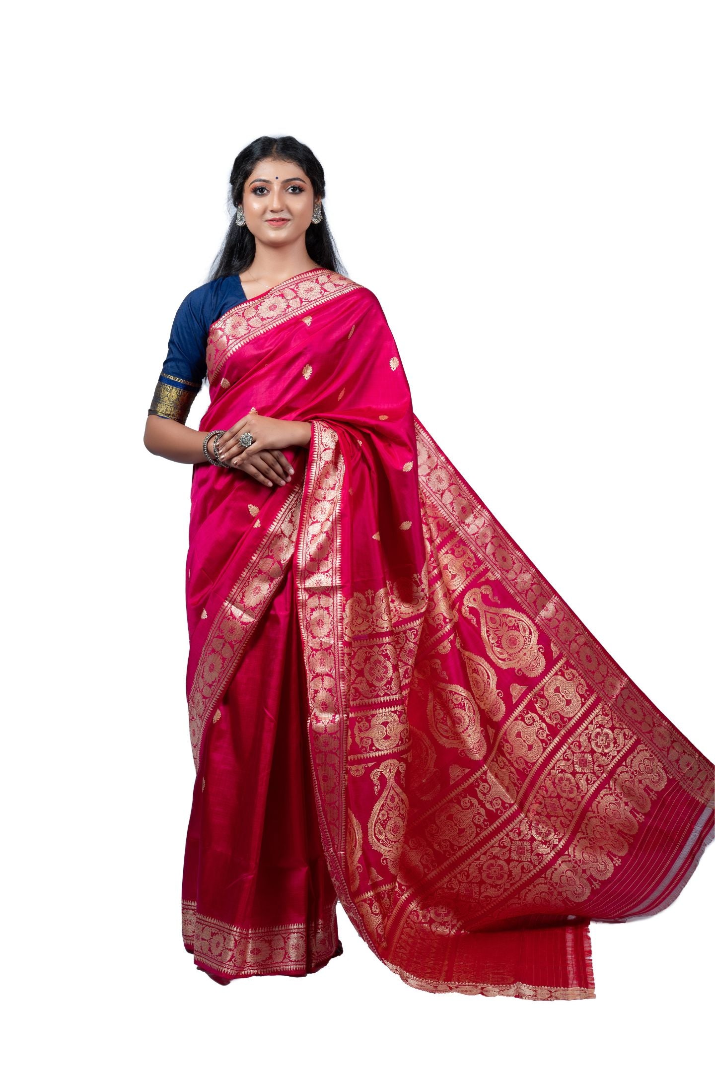 Blossom Charm Red Resham Baluchari Saree