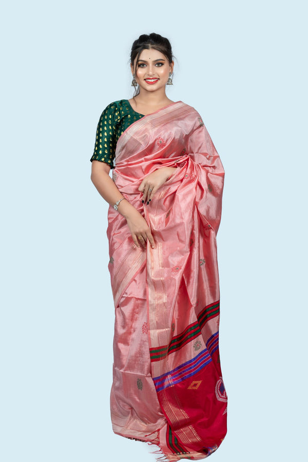 Chic Rose Kalakhetra Silk Saree- Hand-Woven Comfort & Elegant Design