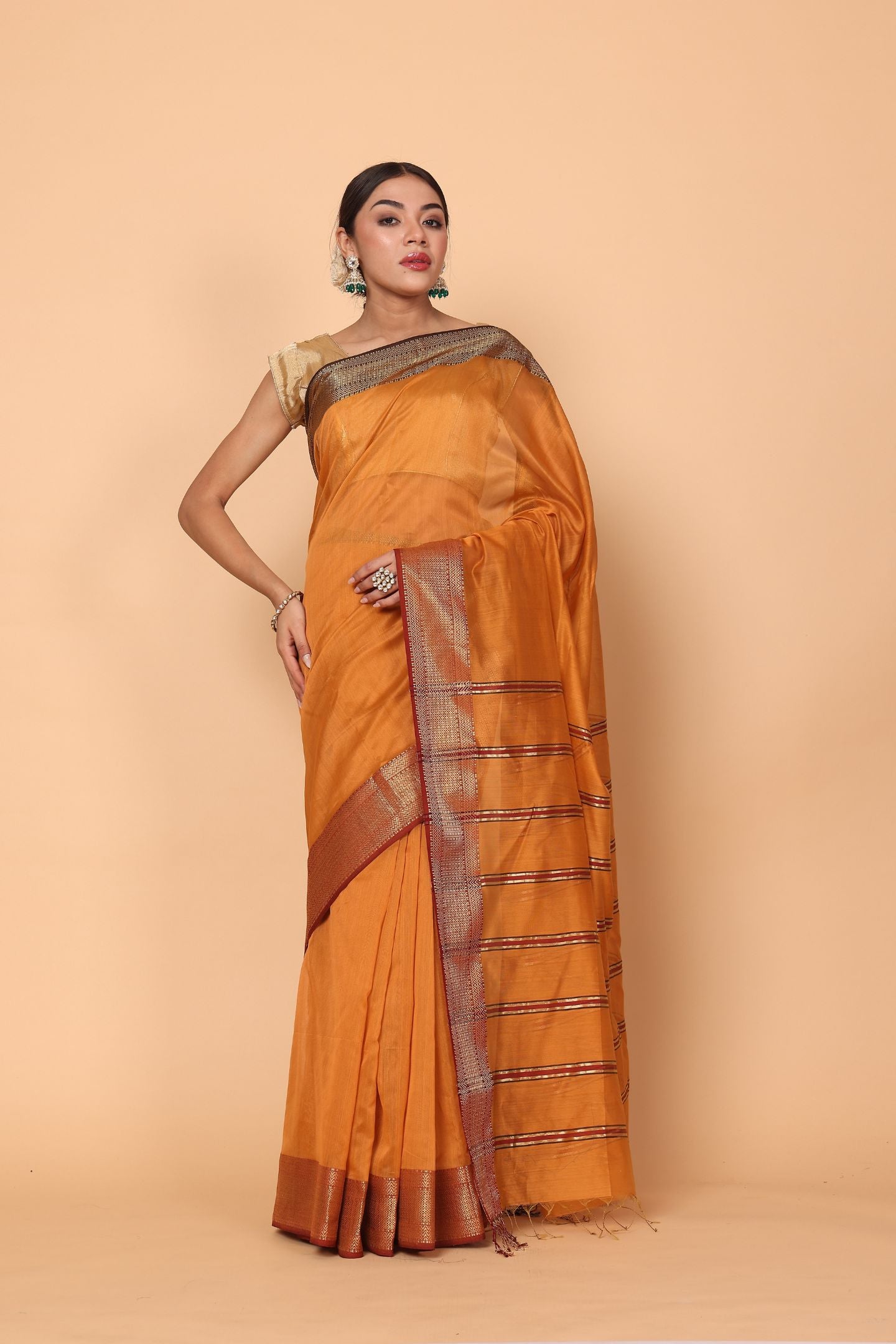 Citrus Blossom Cotton and Silk Maheshwari Handloom Saree