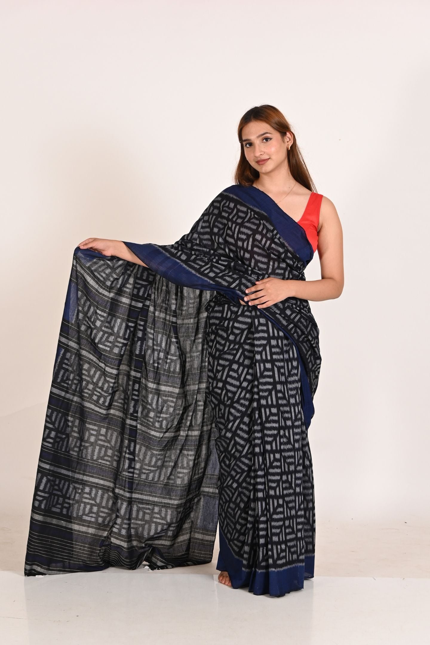 Dark Green Starry Night Special Cotton Ikat Saree