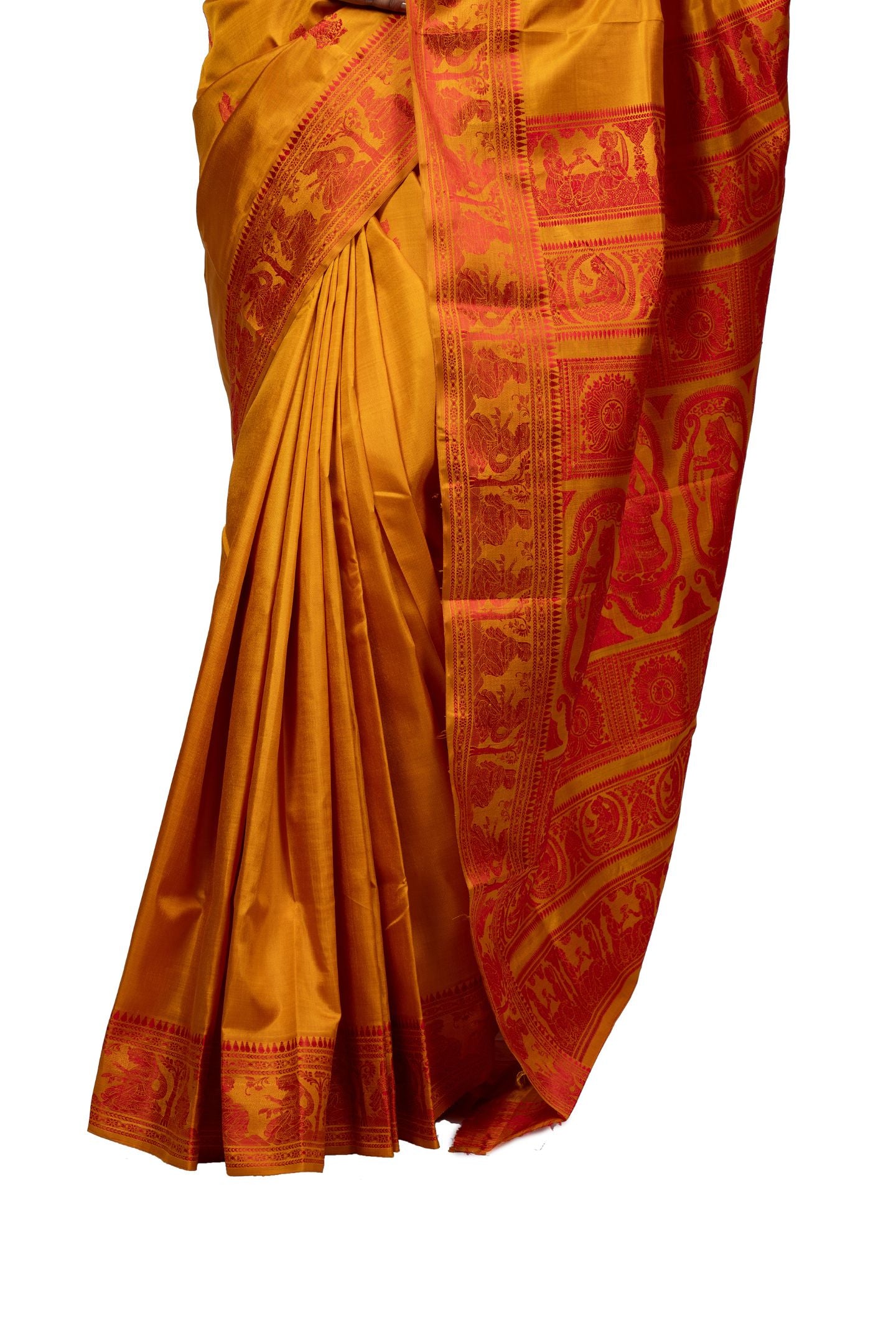 Gold Resham Baluchari Saree With Epic Mythological Figures