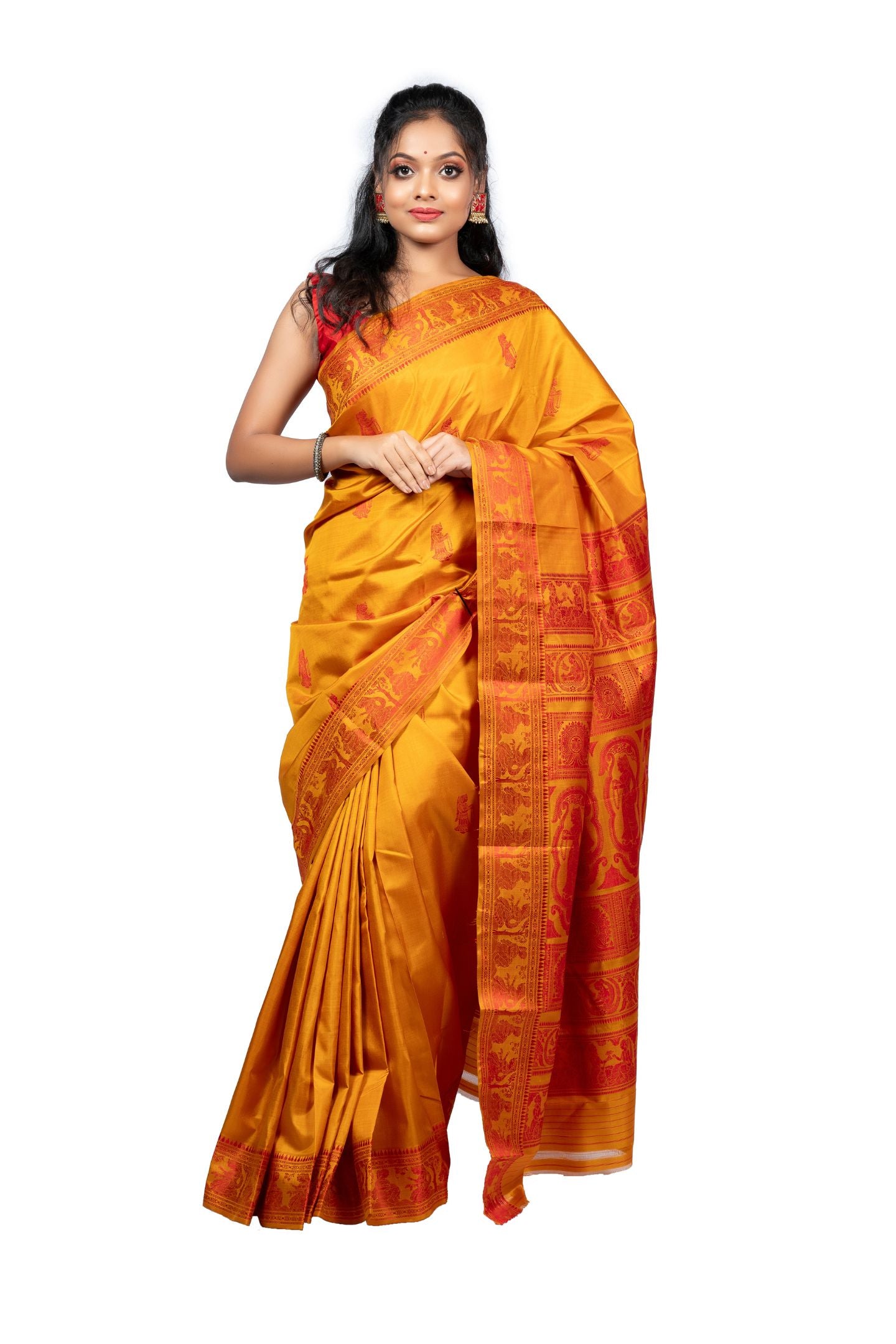 Gold Resham Baluchari Saree With Epic Mythological Figures