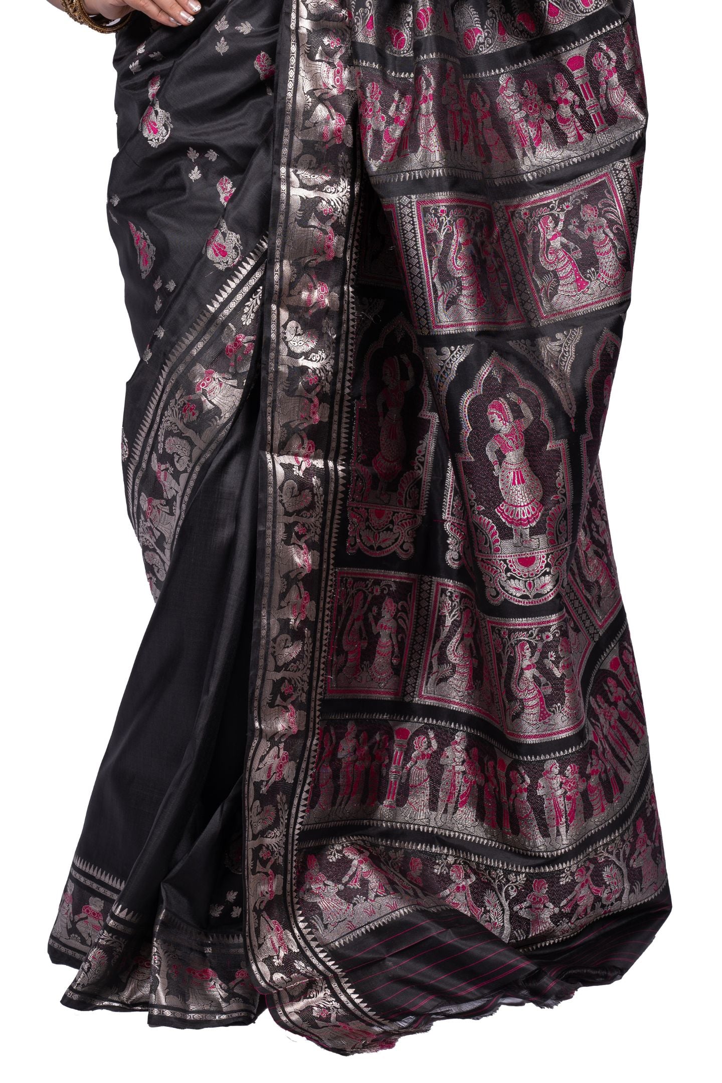 Gold Zari Black Baluchari Saree with Mythological Figures