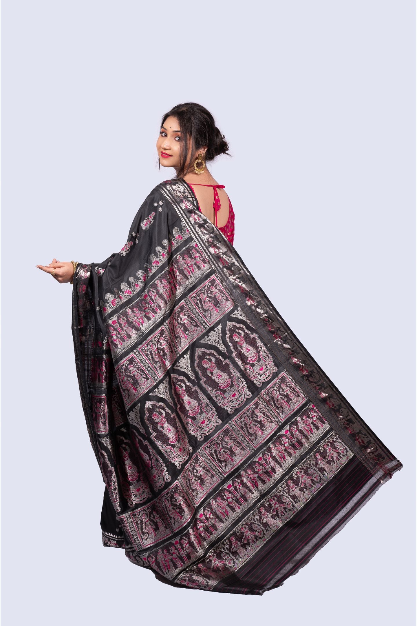 Gold Zari Black Baluchari Saree with Mythological Figures