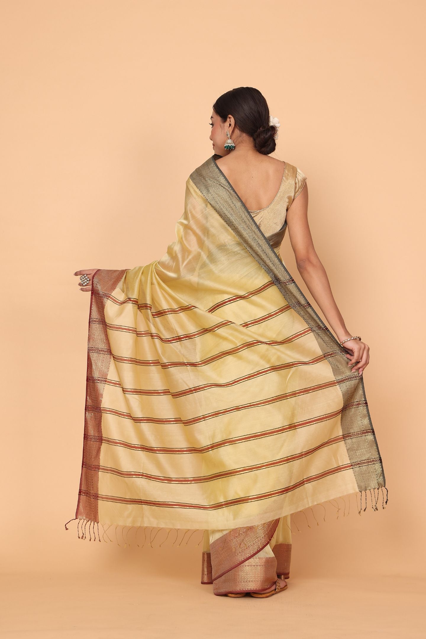 Golden Petal Cotton and Silk Maheshwari Handloom Saree
