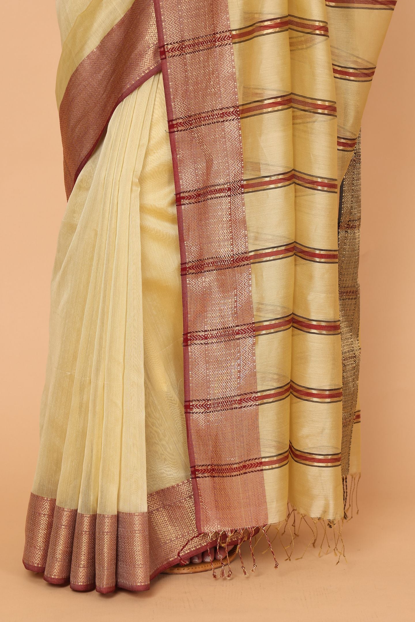 Golden Petal Cotton and Silk Maheshwari Handloom Saree