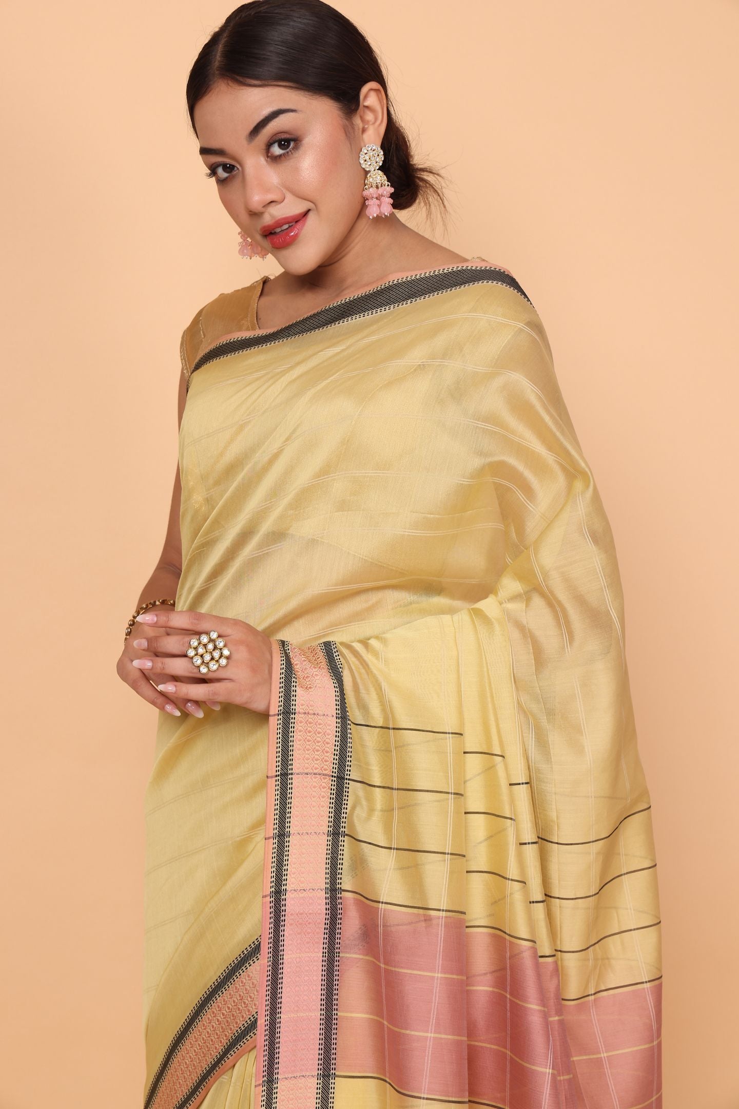 Golden Twilight Cotton and Silk Maheshwari Handloom Saree