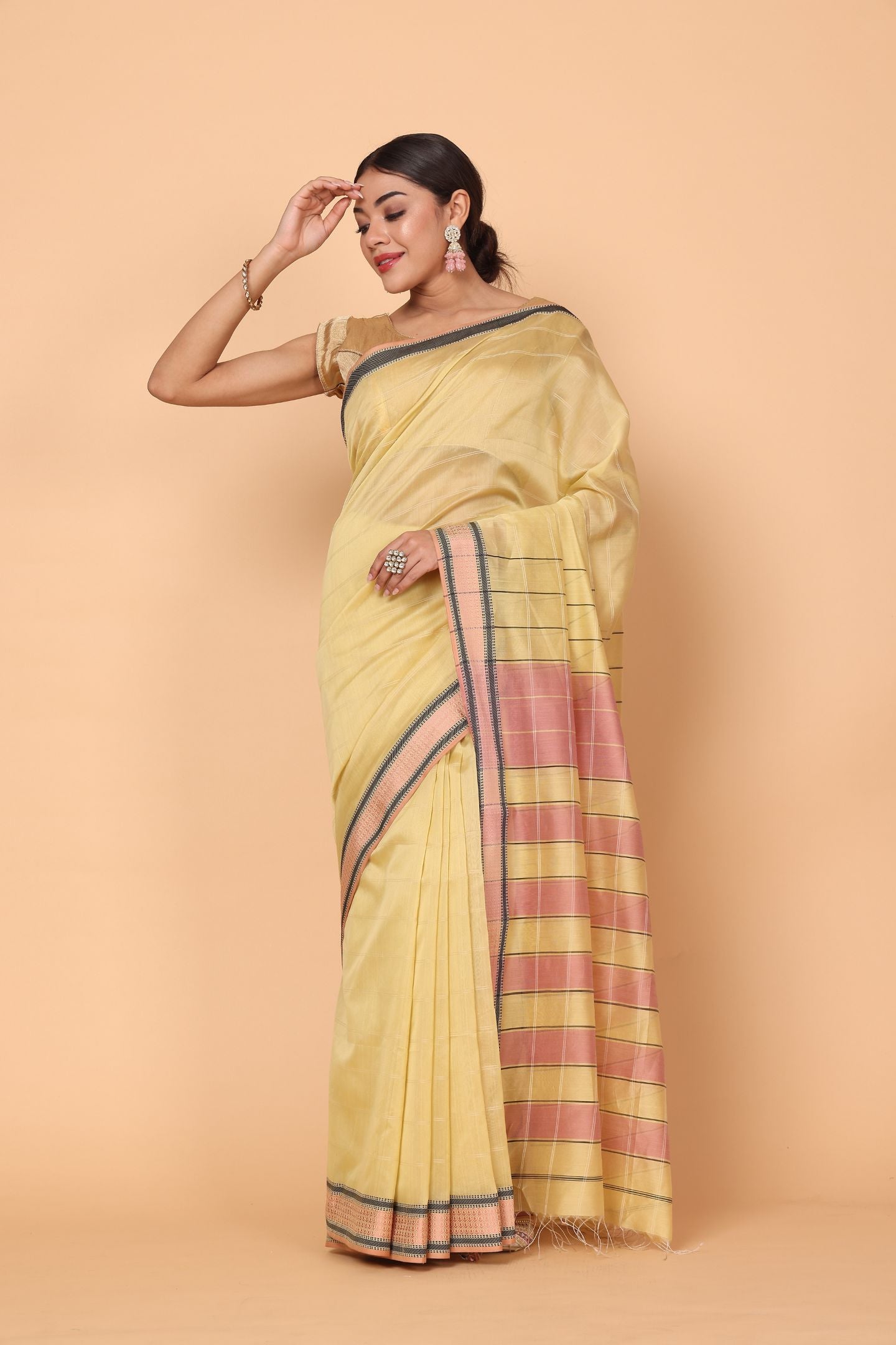 Golden Twilight Cotton and Silk Maheshwari Handloom Saree