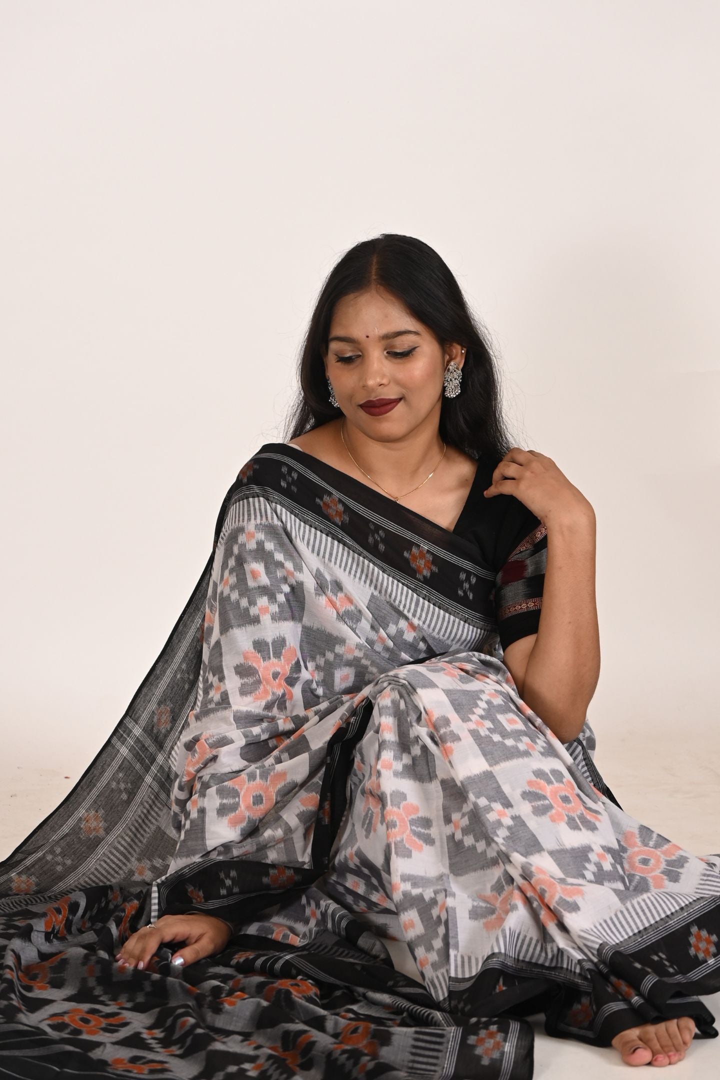 Grey Special Cotton Ikat Saree