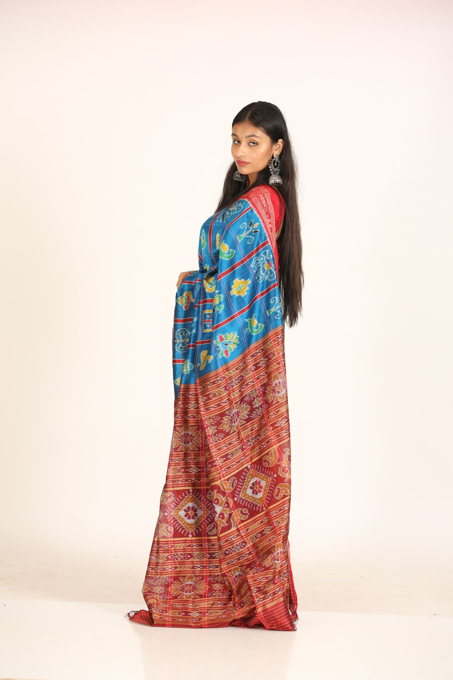 Light Blue Ikat Silk Naba Kothari Light Blue Handloom Saree