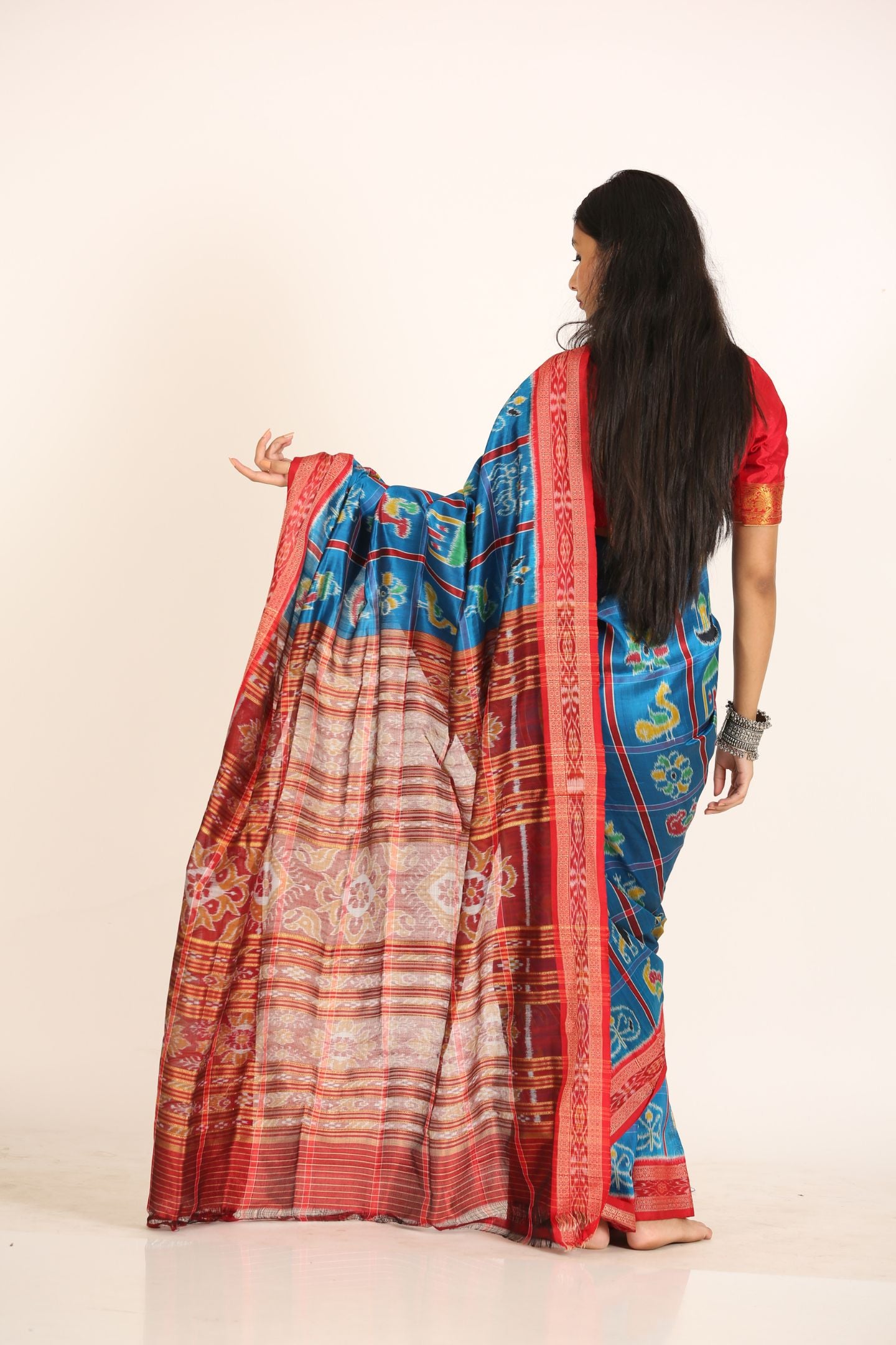Light Blue Ikat Silk Naba Kothari Light Blue Handloom Saree