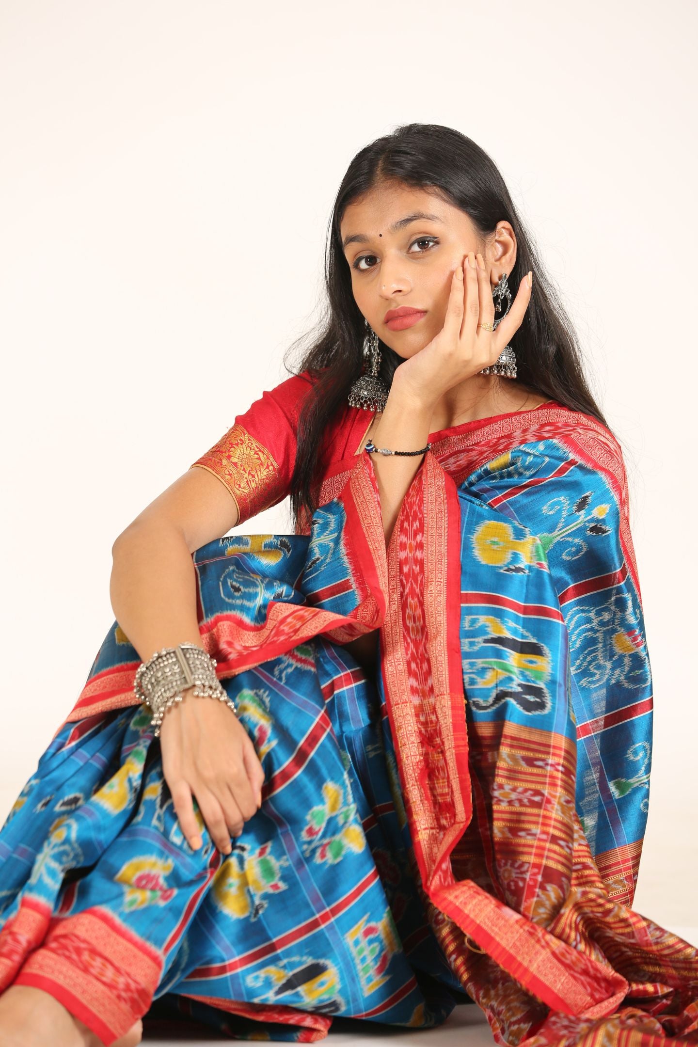 Light Blue Ikat Silk Naba Kothari Light Blue Handloom Saree