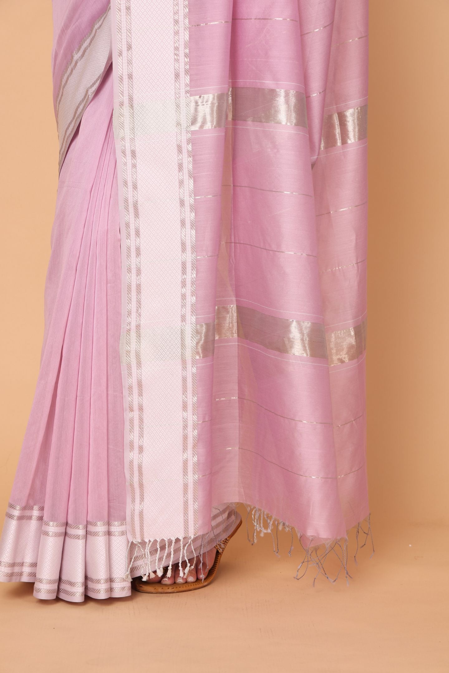 Petal Blush Baby Pink Cotton and Silk Maheshwari Handloom Saree