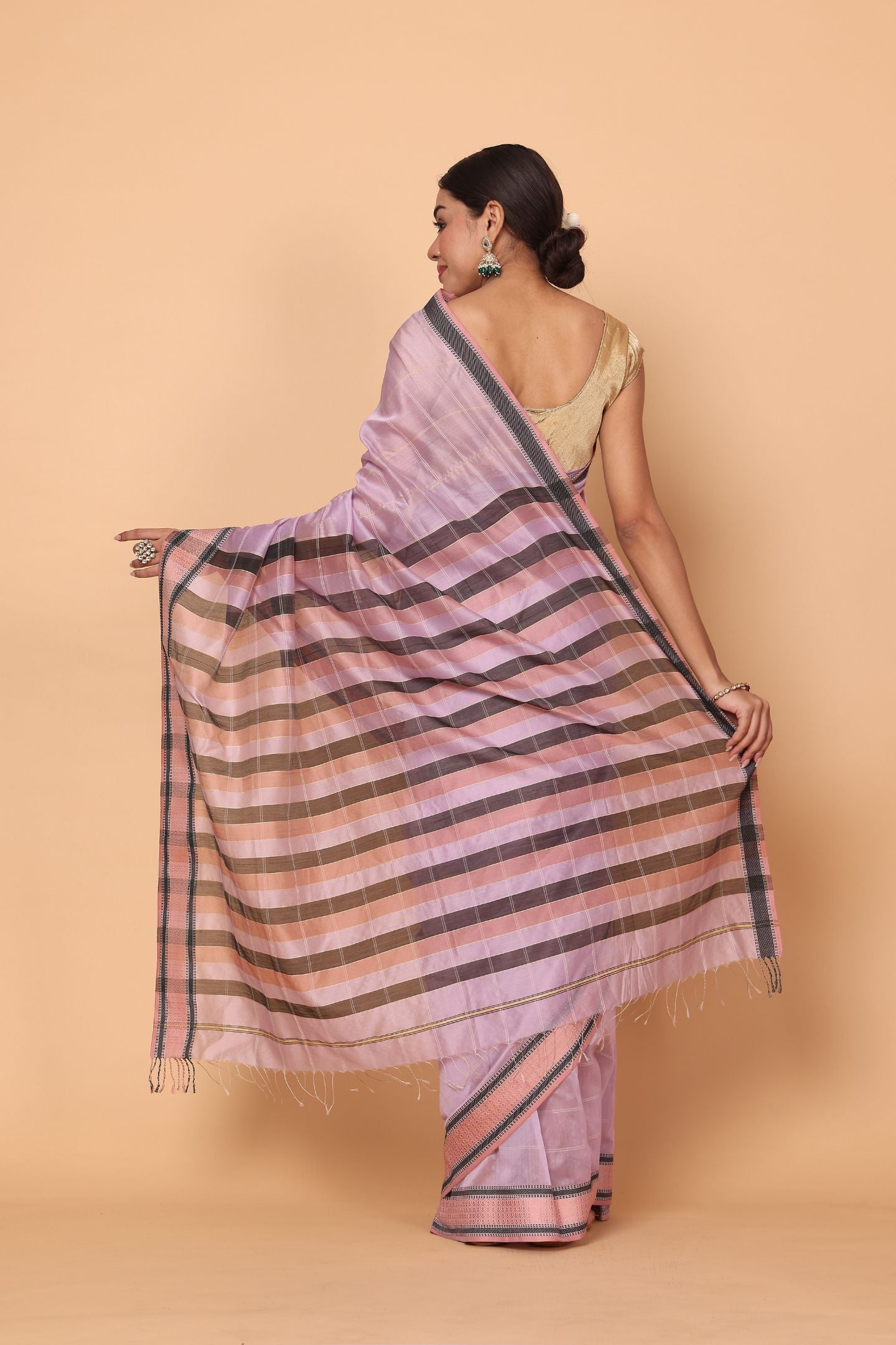 Pink Pearl Cotton and Silk Maheshwari Handloom Saree
