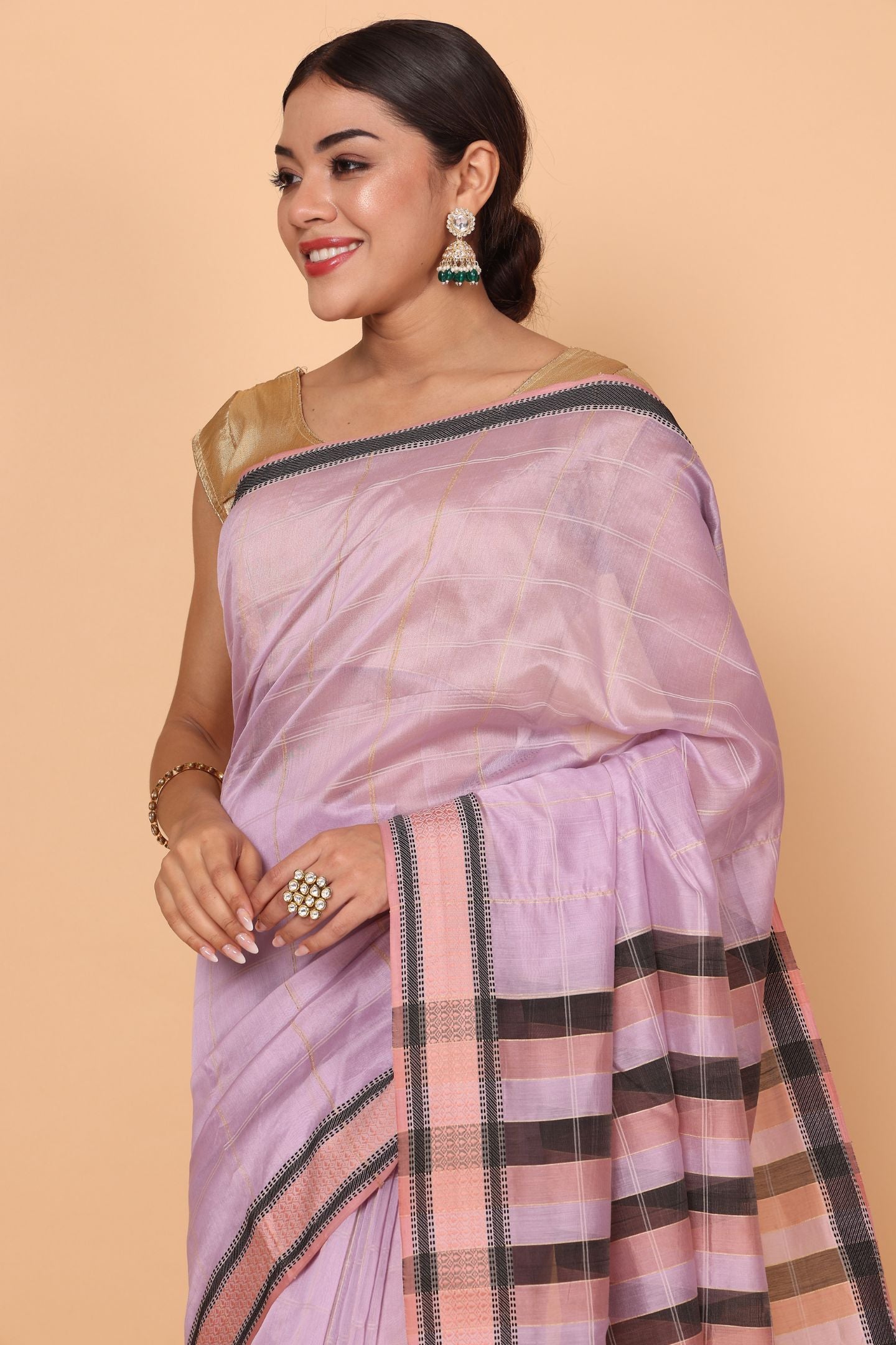 Pink Pearl Cotton and Silk Maheshwari Handloom Saree