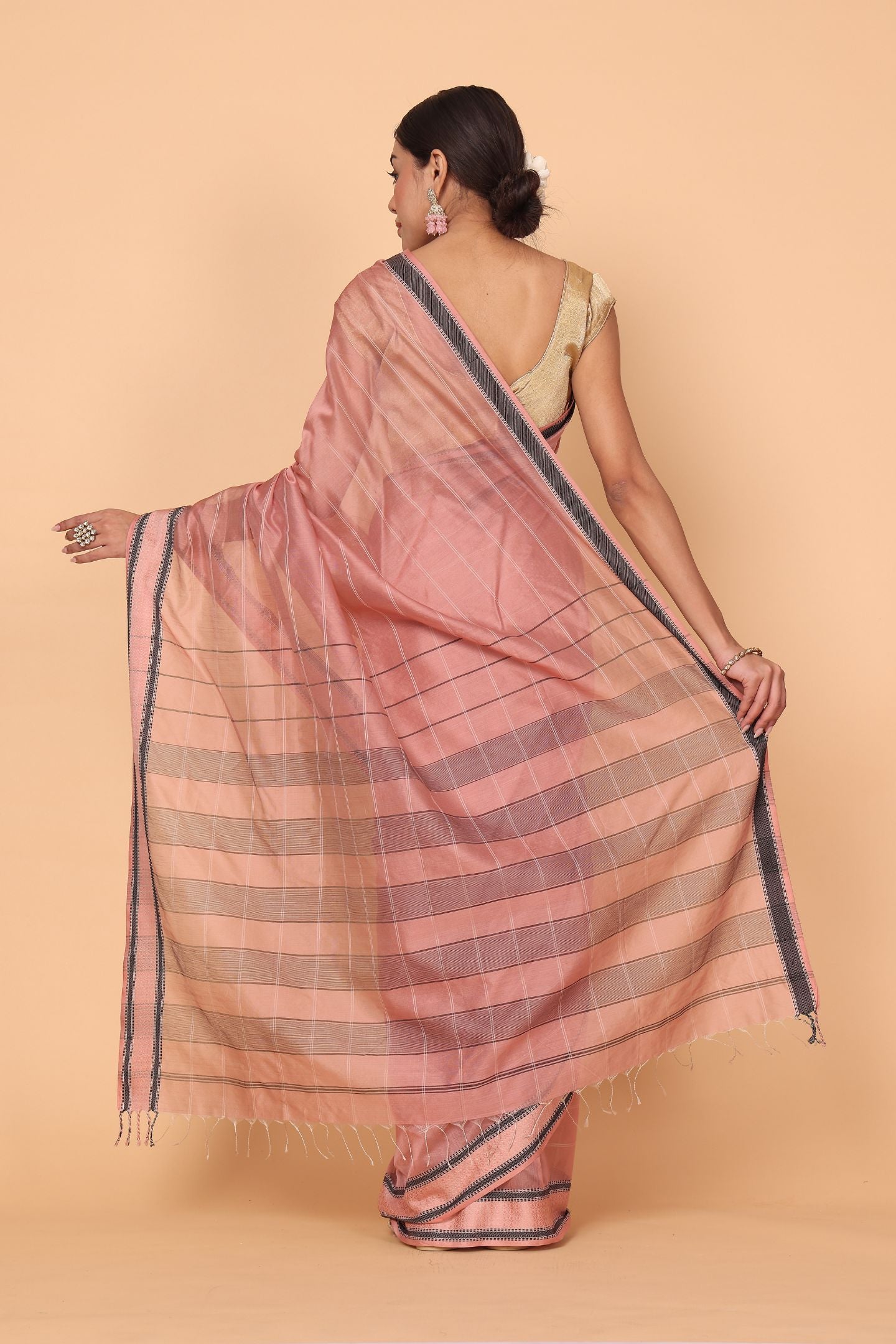 Pink Rose Cotton and Silk Maheshwari Handloom Saree
