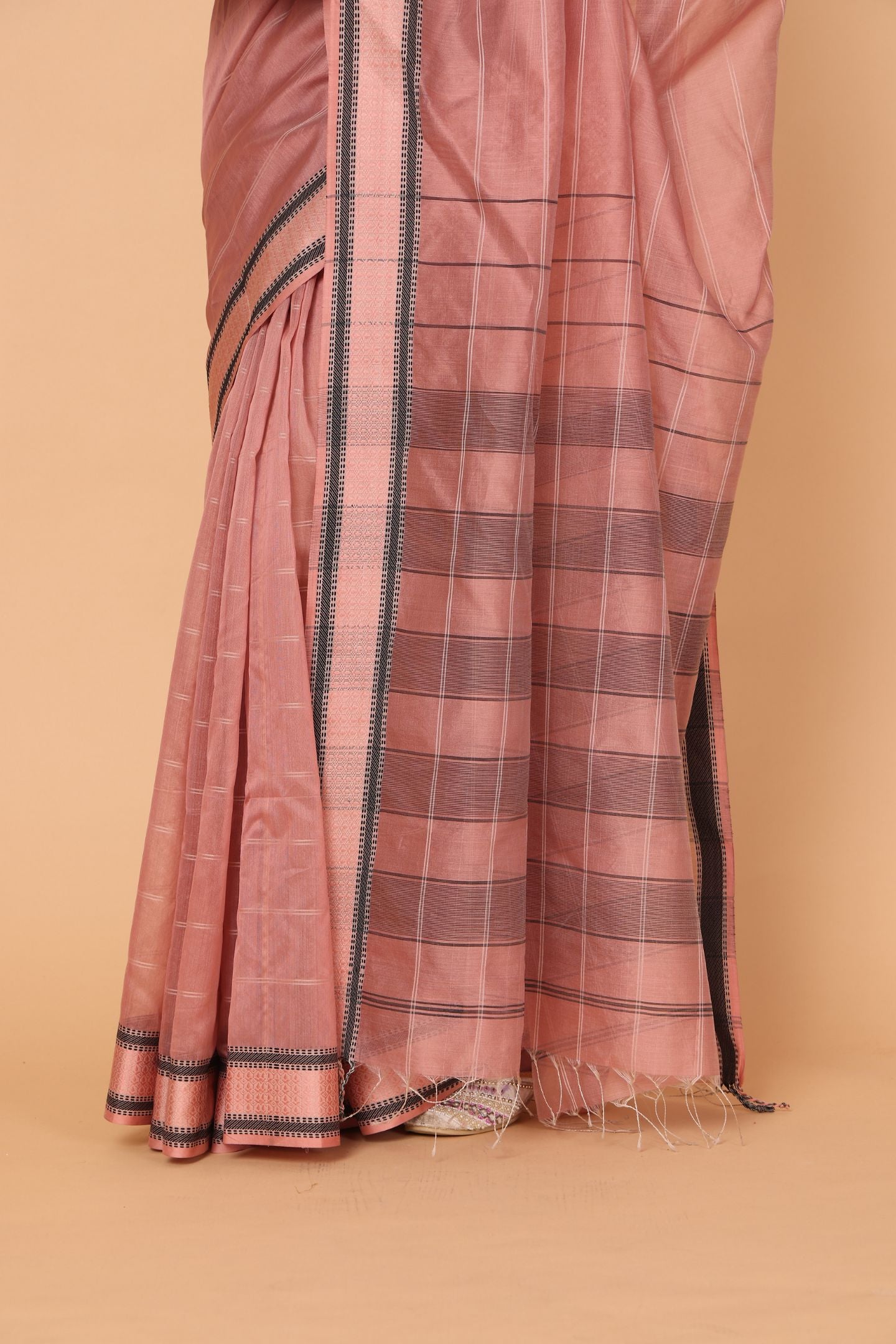 Pink Rose Cotton and Silk Maheshwari Handloom Saree