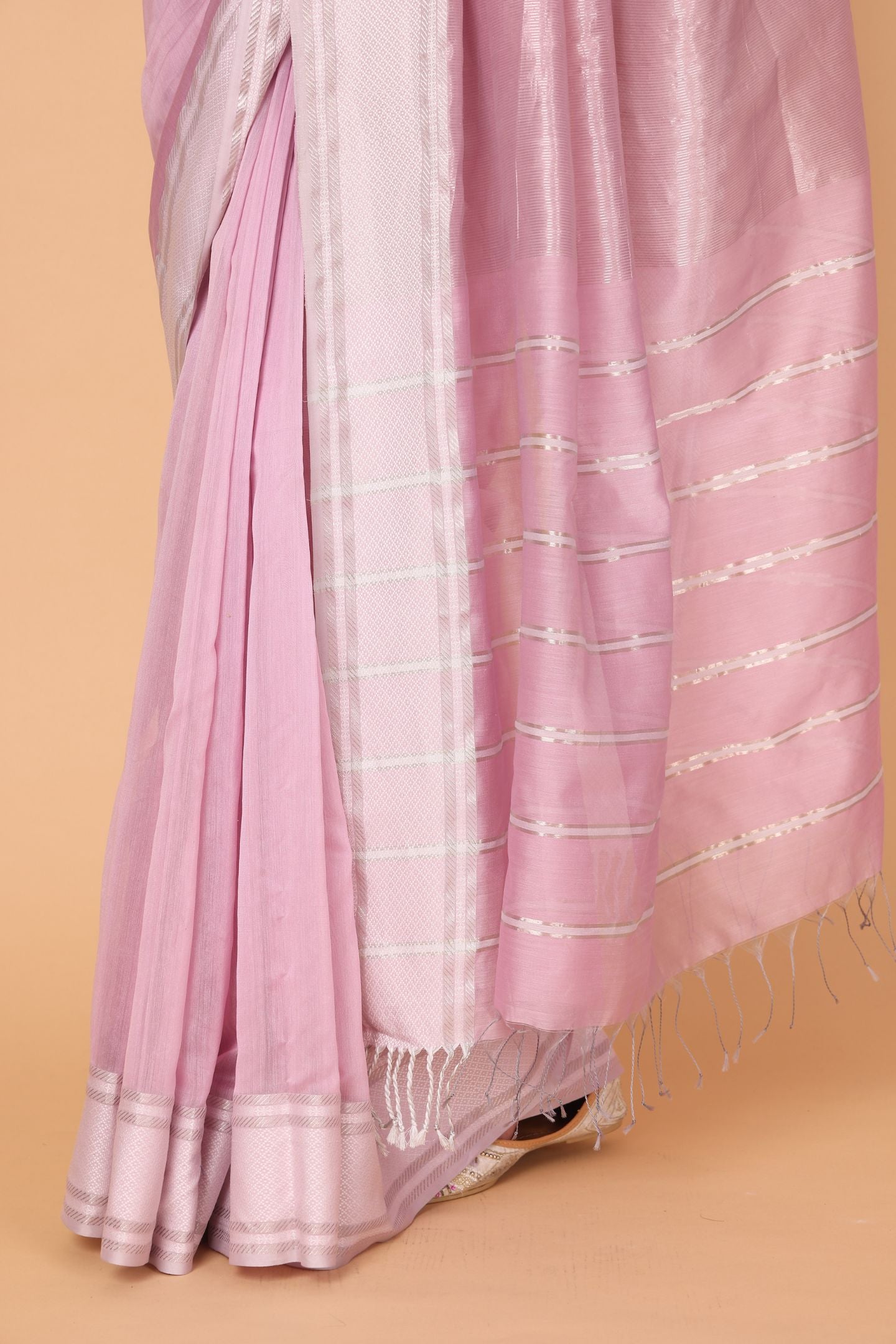 Pink Rosy Bloom Cotton and Silk Maheshwari Handloom Saree