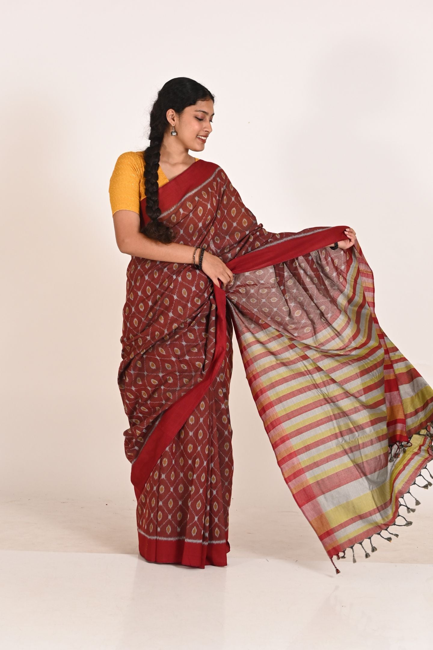 Plum Special Cotton Ikat Saree