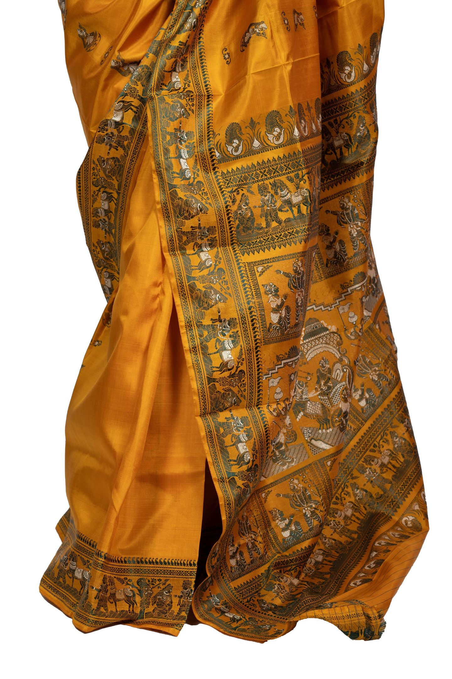 Pure Silk Gold Baluchari Saree with Mythological Figures