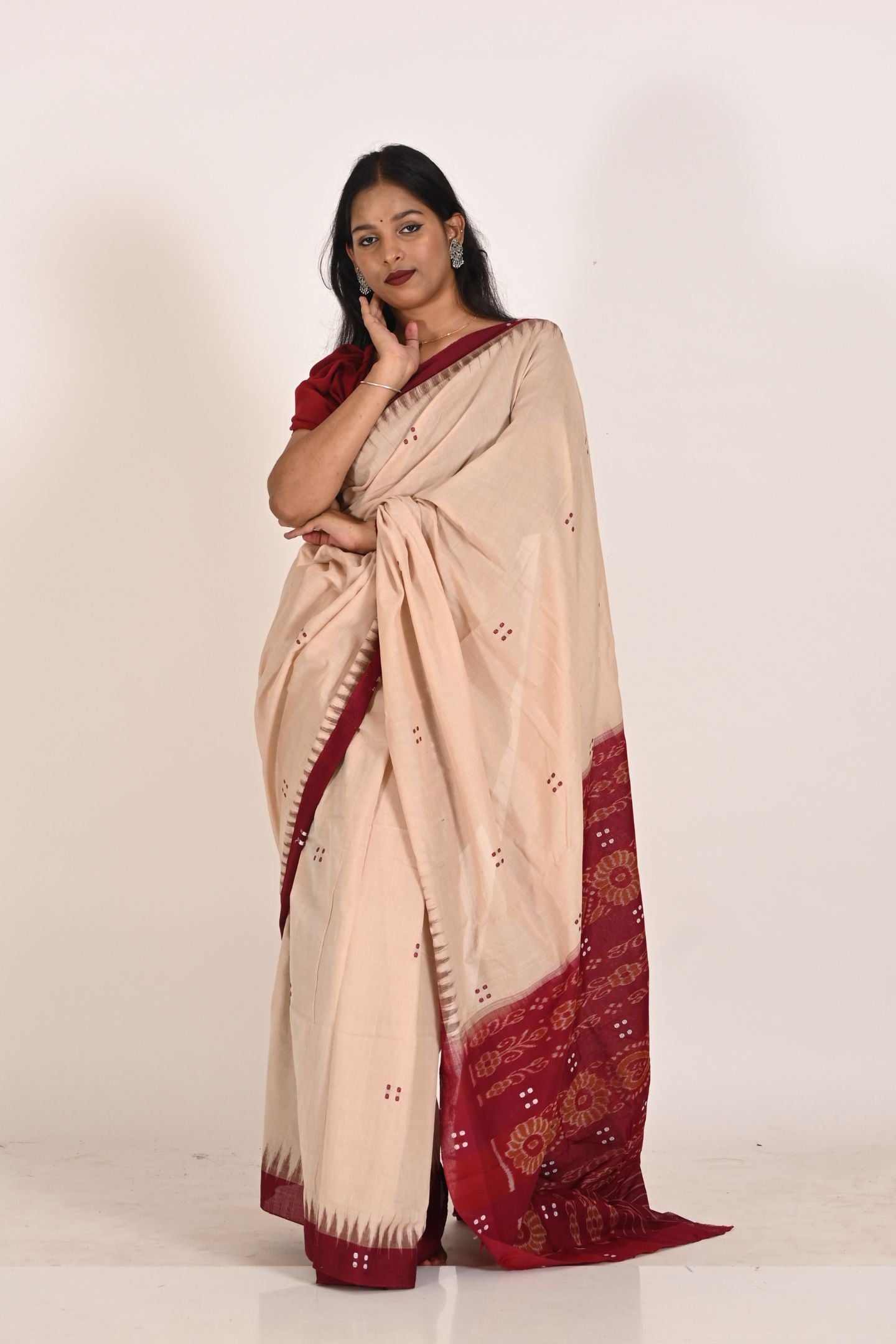 Radiant Rose Gold Special Cotton Ikat Saree