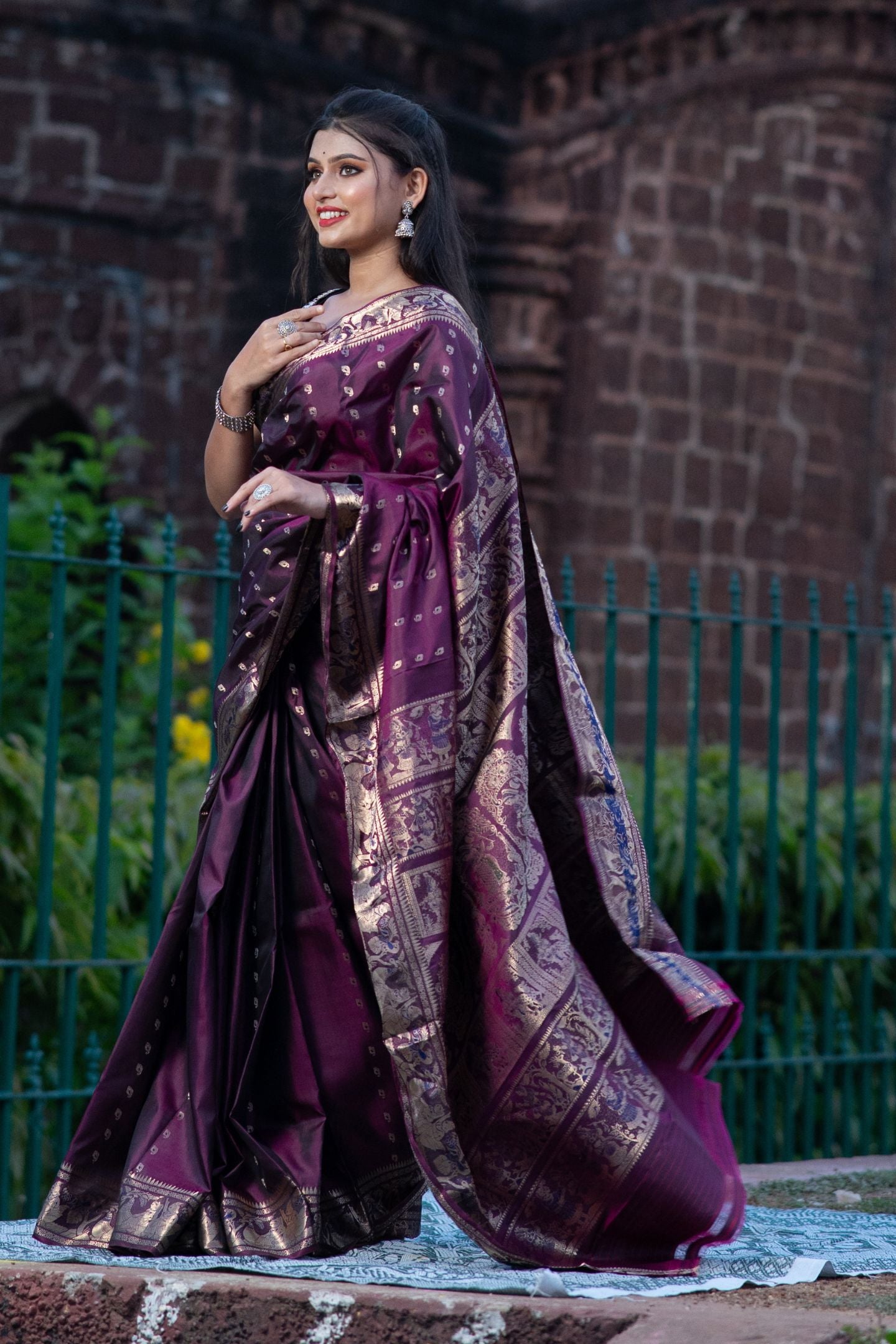 Royal Plum Swarnachari Saree Saree with Buti Work