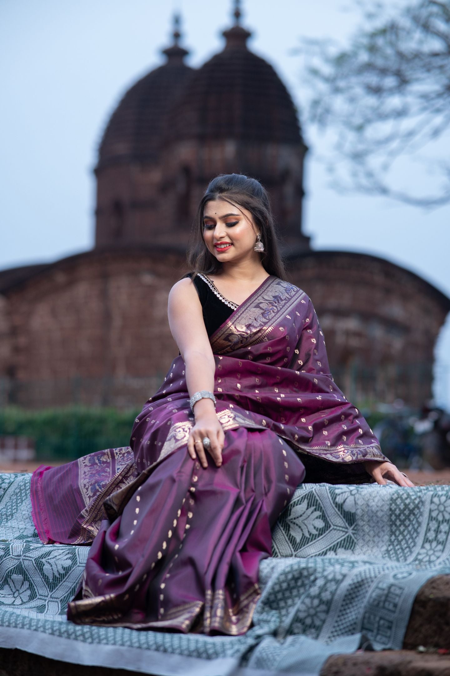 Royal Plum Swarnachari Saree Saree with Buti Work
