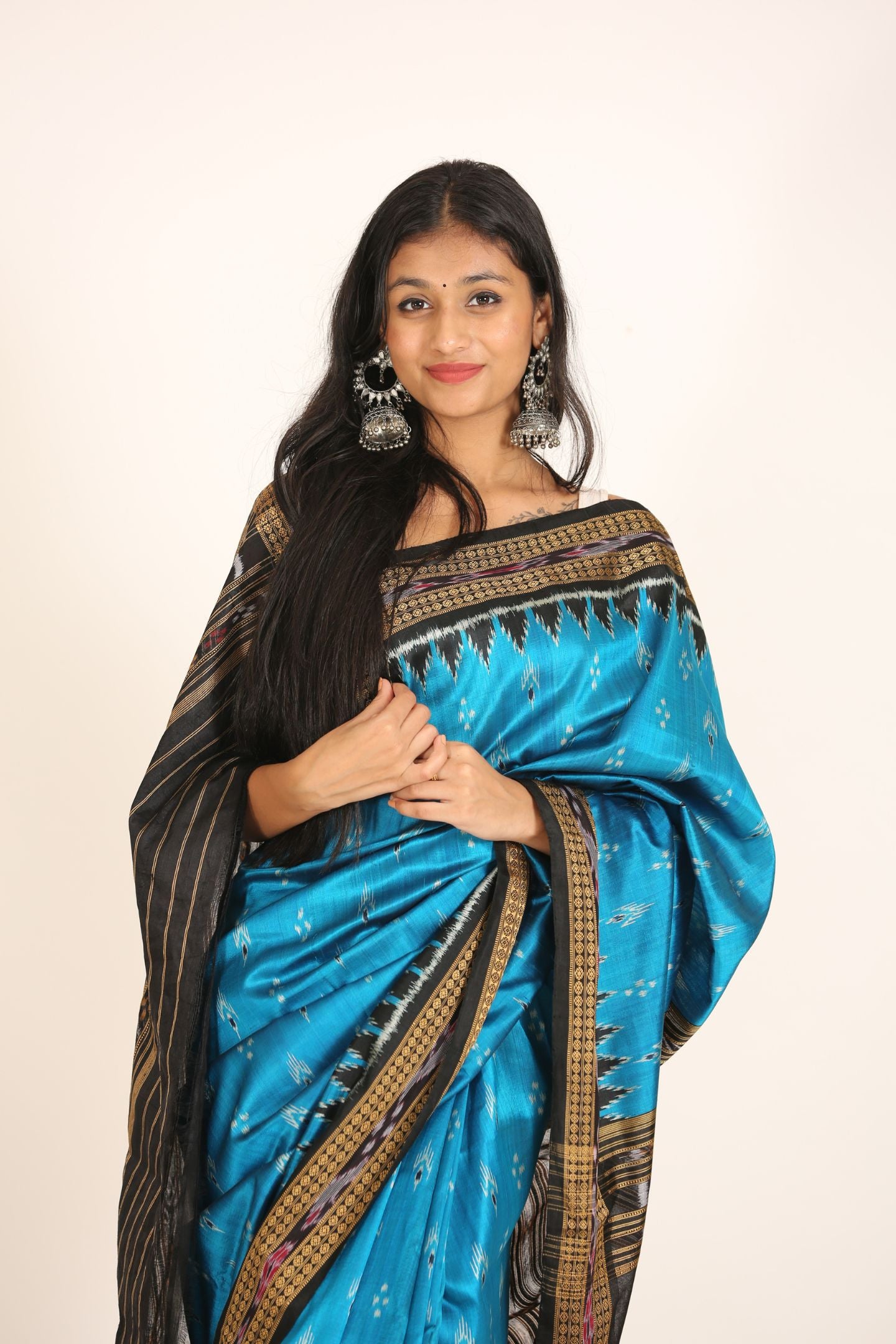 Sea Blue Deha Chhnda Handloom Ikat Silk Saree