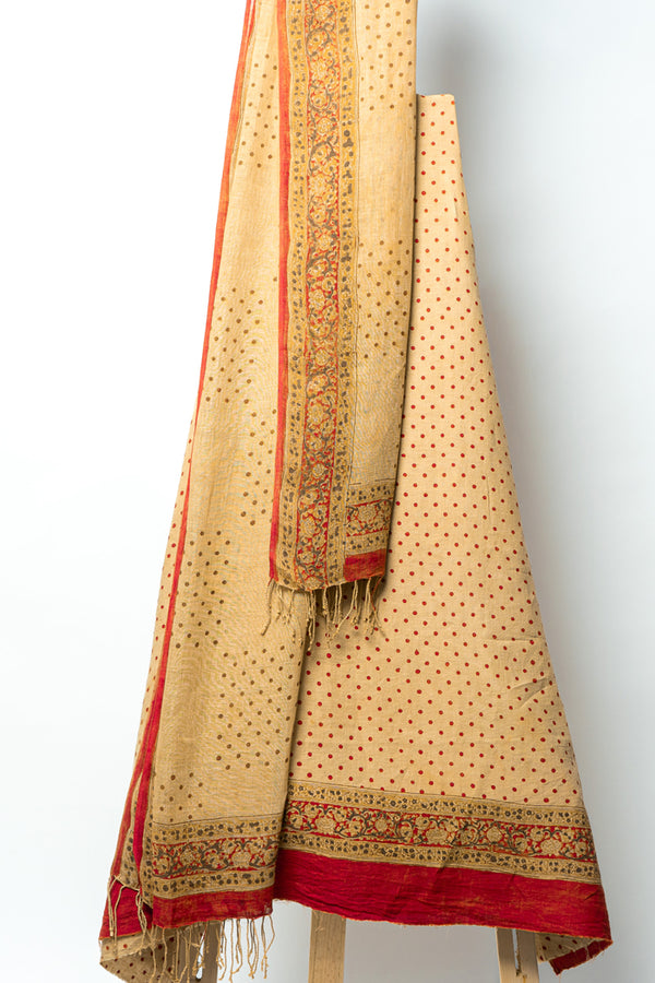 Suit with Polka Dots and Floral Motif Dupatta for Graceful Occasions