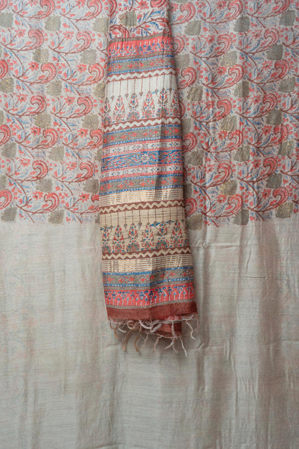 Vibrant Bhagalpur Handwoven Saree with Floral Motifs, Crafted in Natural Dyes with Detailed Borders