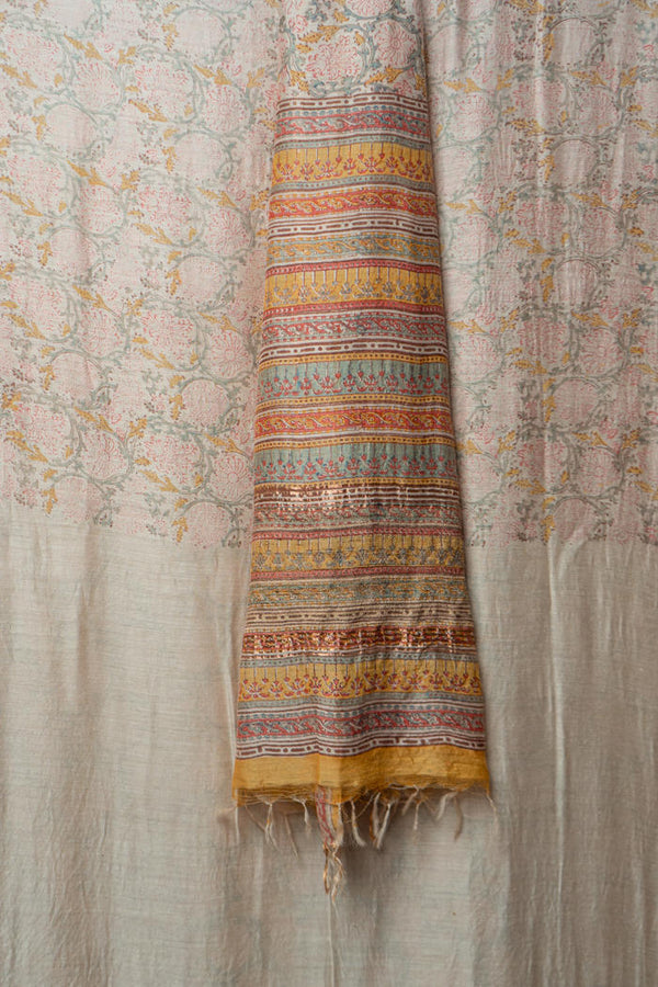 Handwoven Bhagalpur Saree with Floral Motifs, Crafted with Natural Dyes and Traditional Borders